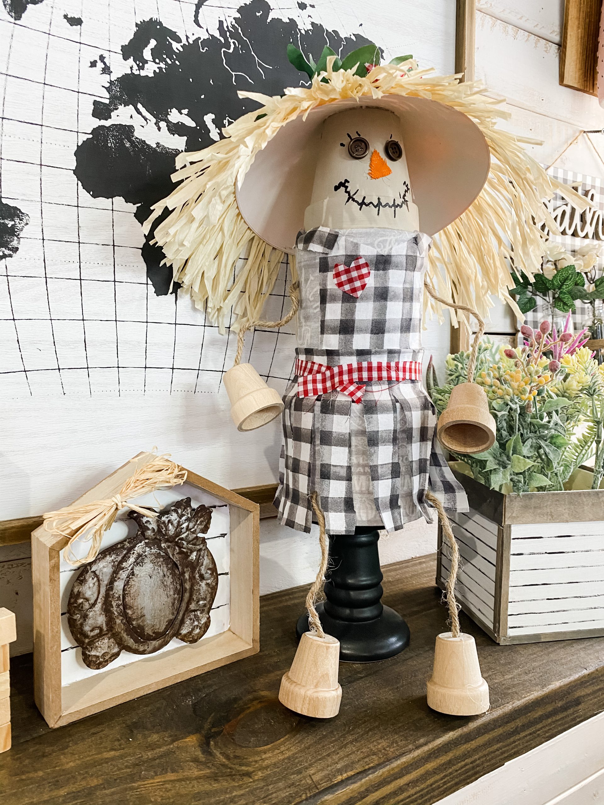 how to make an easy diy scarecrow shelf sitter