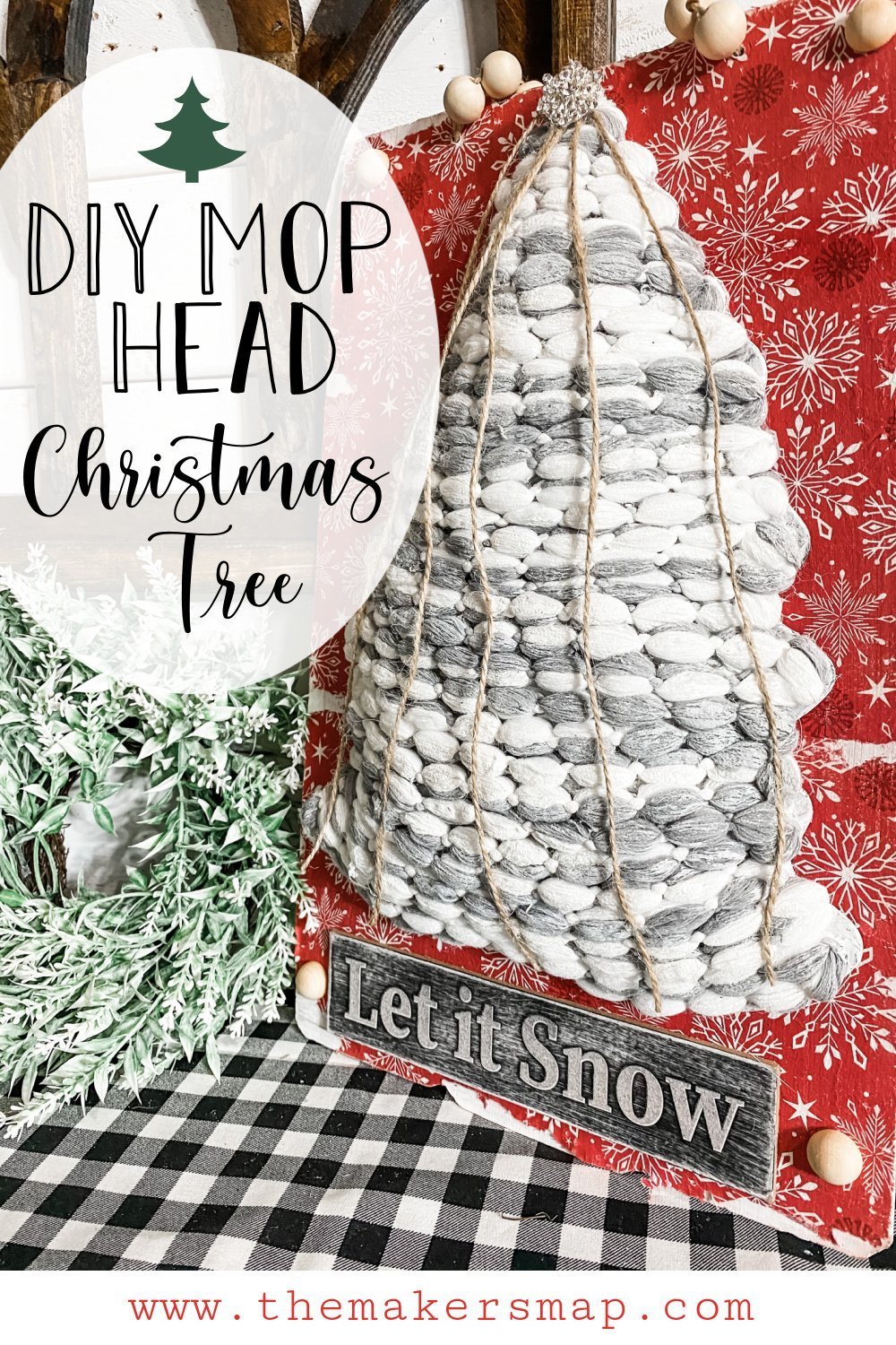 DIY Dollar Tree Mop Head Christmas Tree Sign