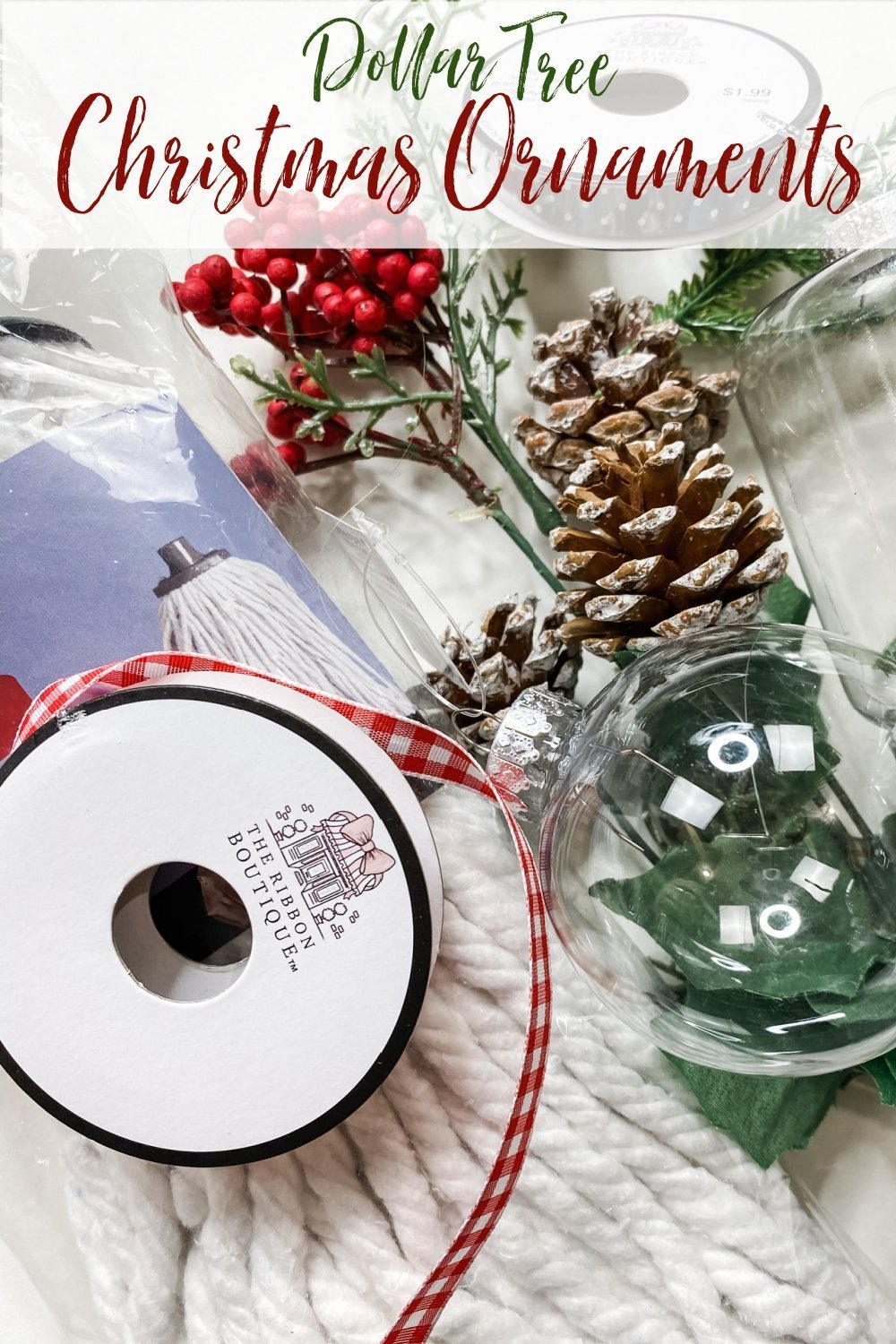 DIY Dollar Tree Mop String Christmas Ornaments