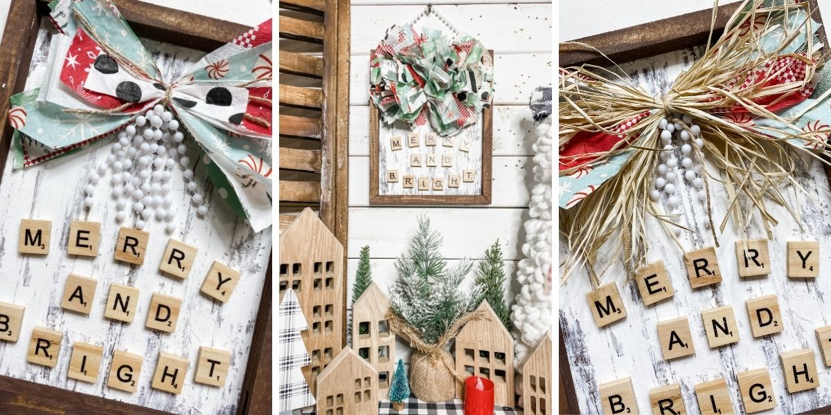 Farmhouse Christmas Sign with Changeable Napkin Bow