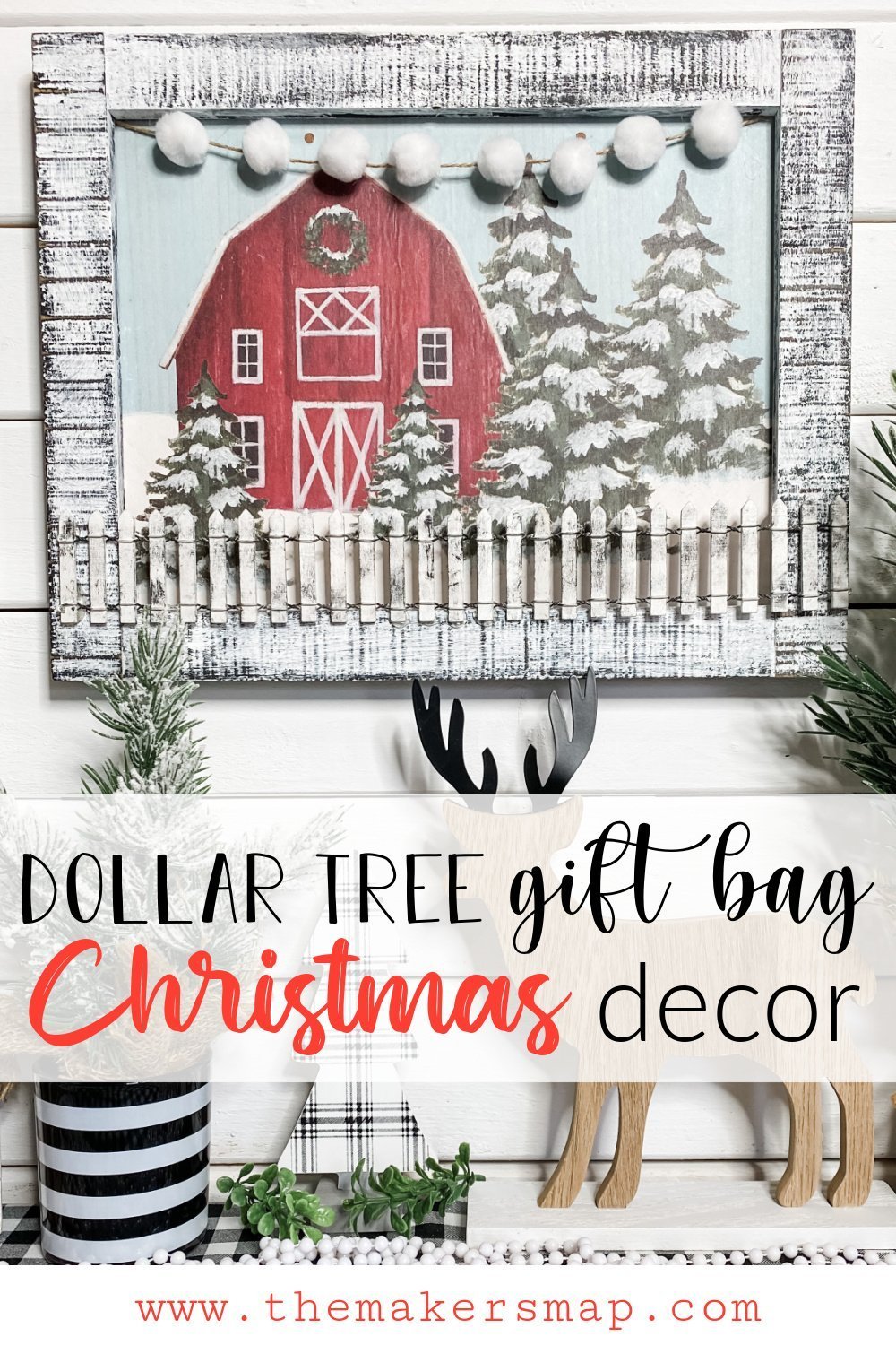 DIY Dollar Tree Gift Bag Christmas Barn Decor