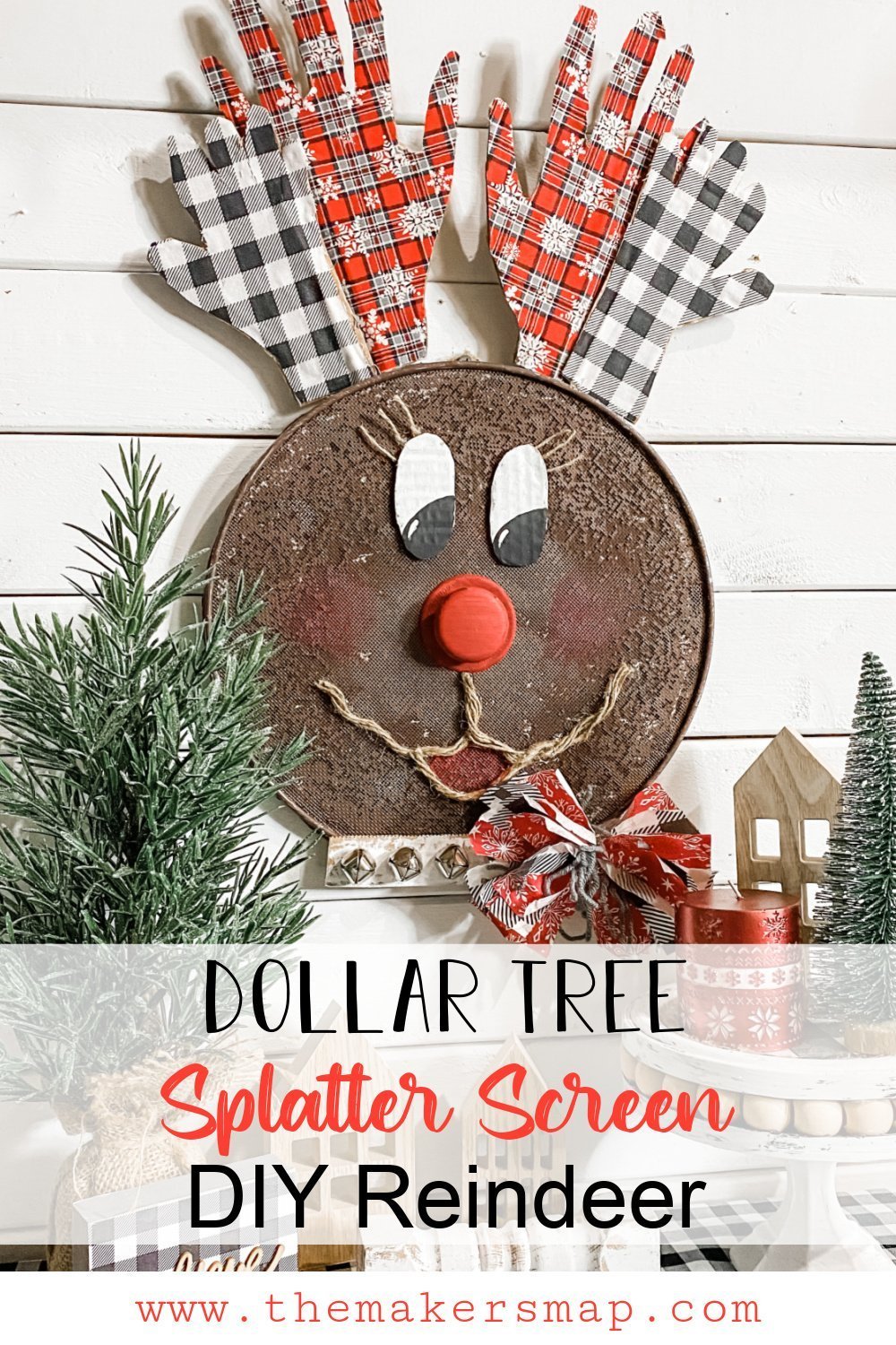 DIY Dollar Tree Splatter Screen Reindeer