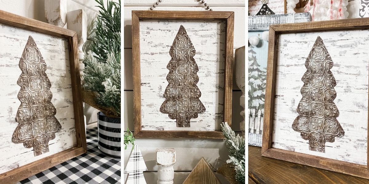 DIY Faux Rust Finish Scrapbook Paper Christmas Tree Sign