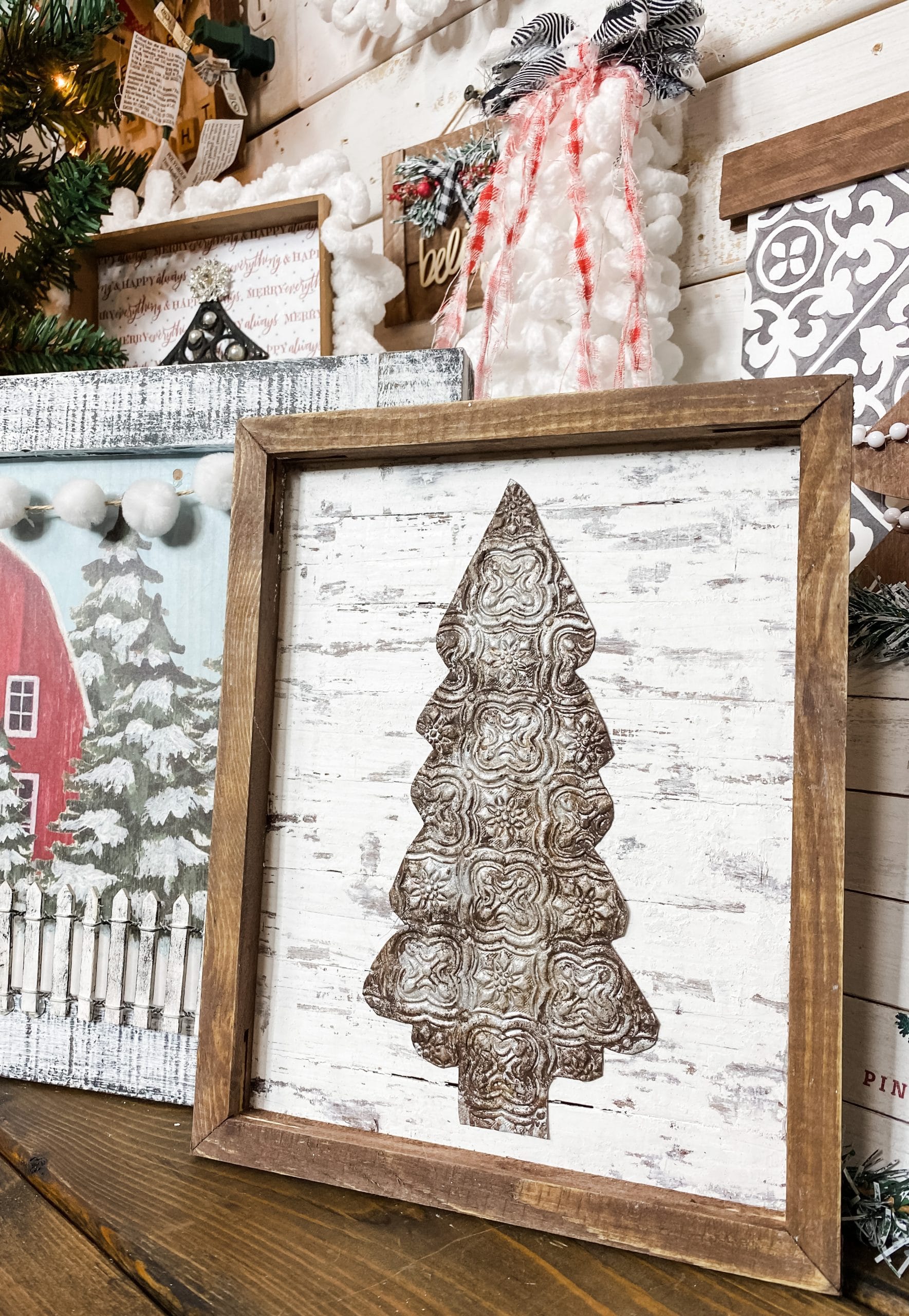 DIY Faux Rust Finish Scrapbook Paper Christmas Tree Sign