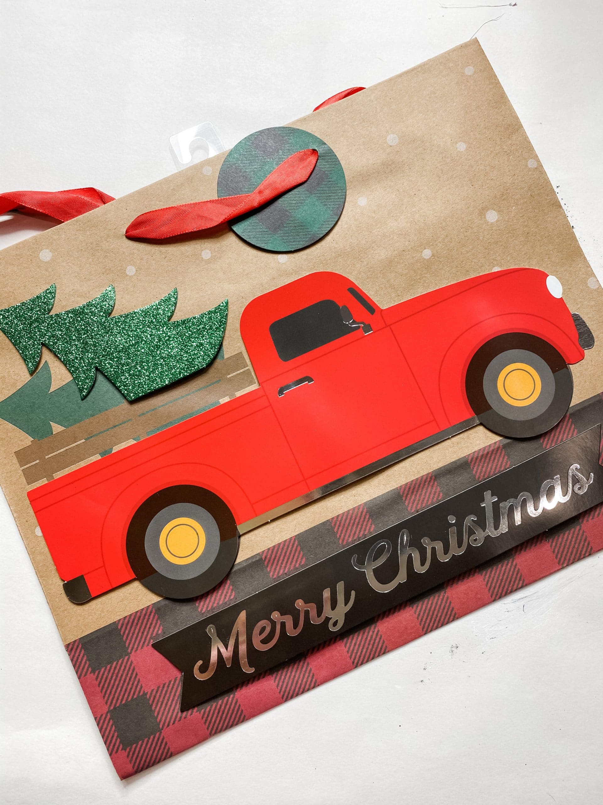 Dollar Tree Red Truck Gift Bag DIY Christmas Sign