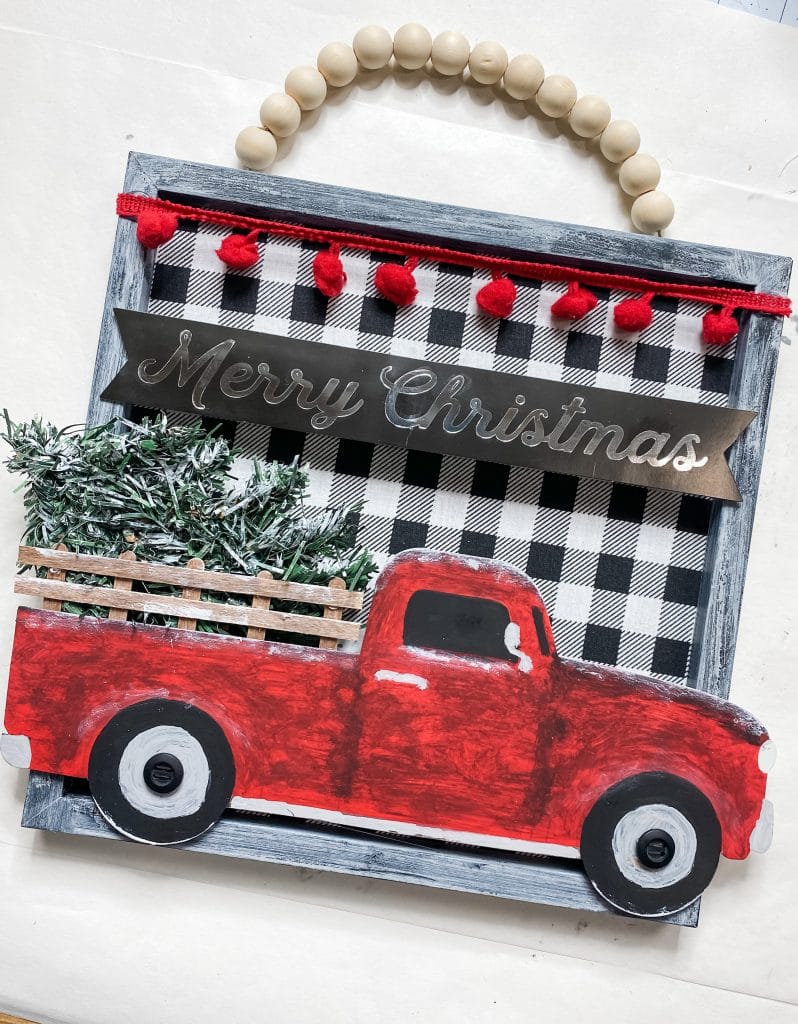 How to Make a Dollar Tree Red Truck Gift Bag DIY Christmas Sign