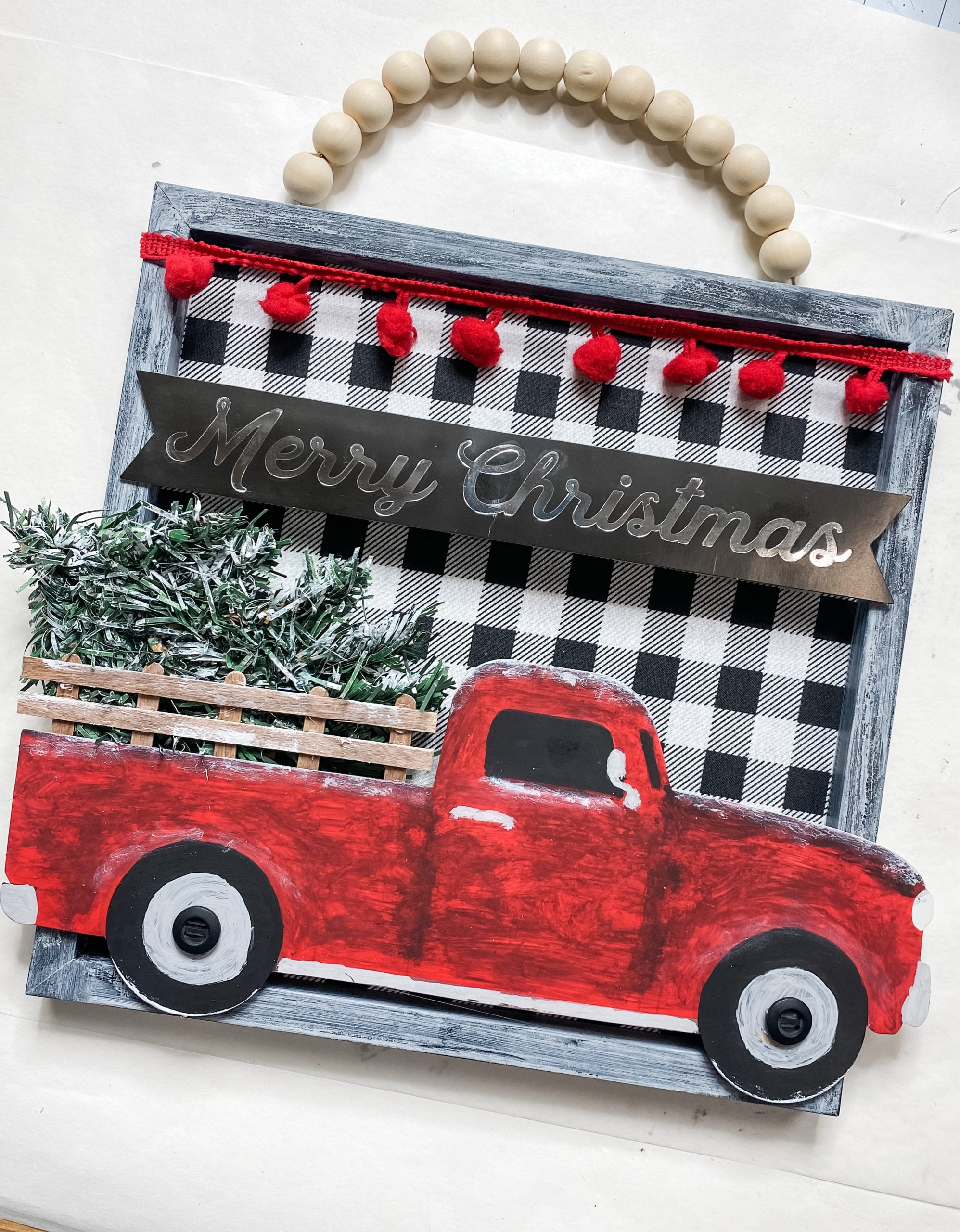 Dollar Tree Red Truck Gift Bag DIY Christmas Sign