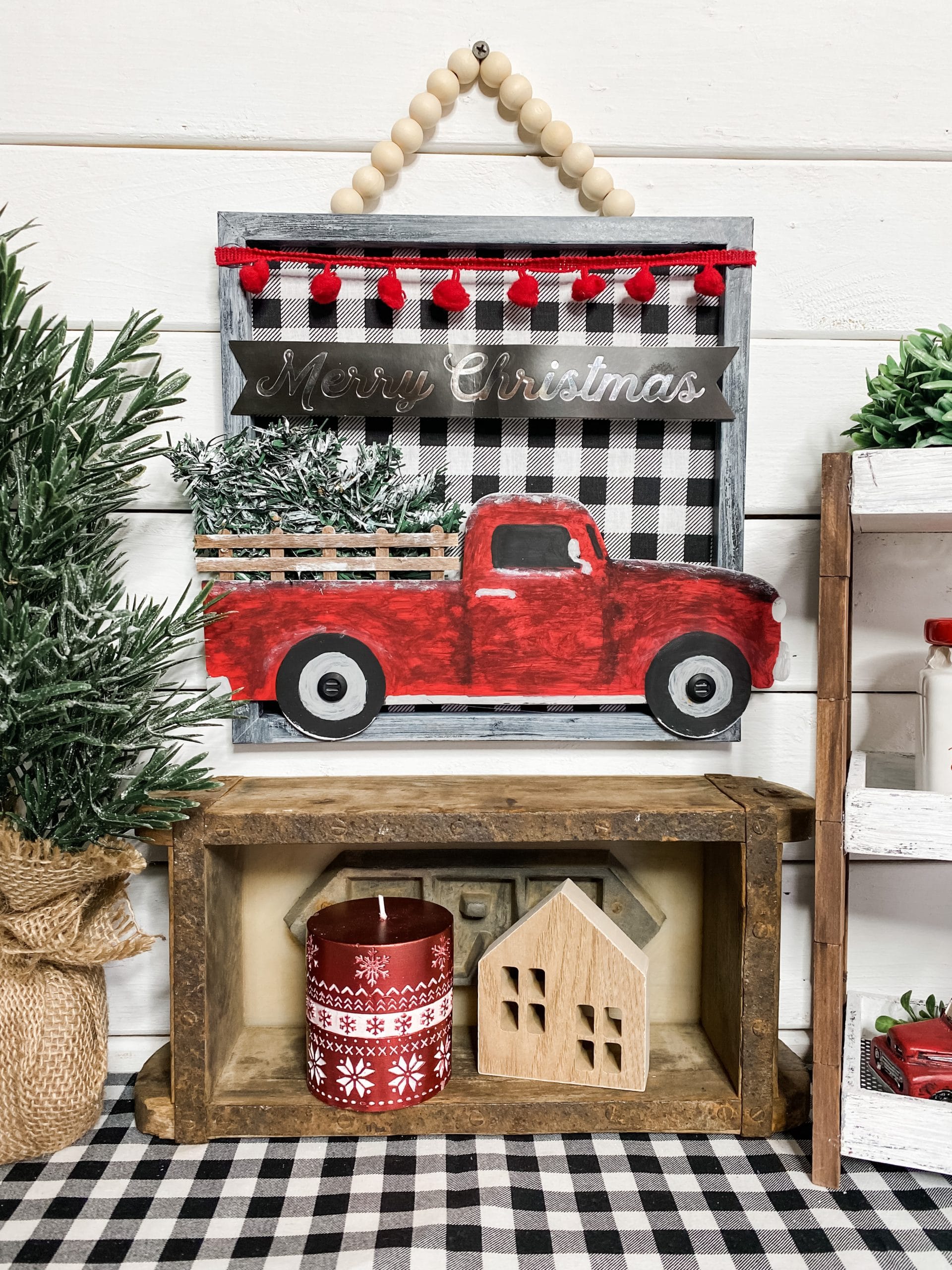 Dollar Tree Red Truck Gift Bag DIY Christmas Sign