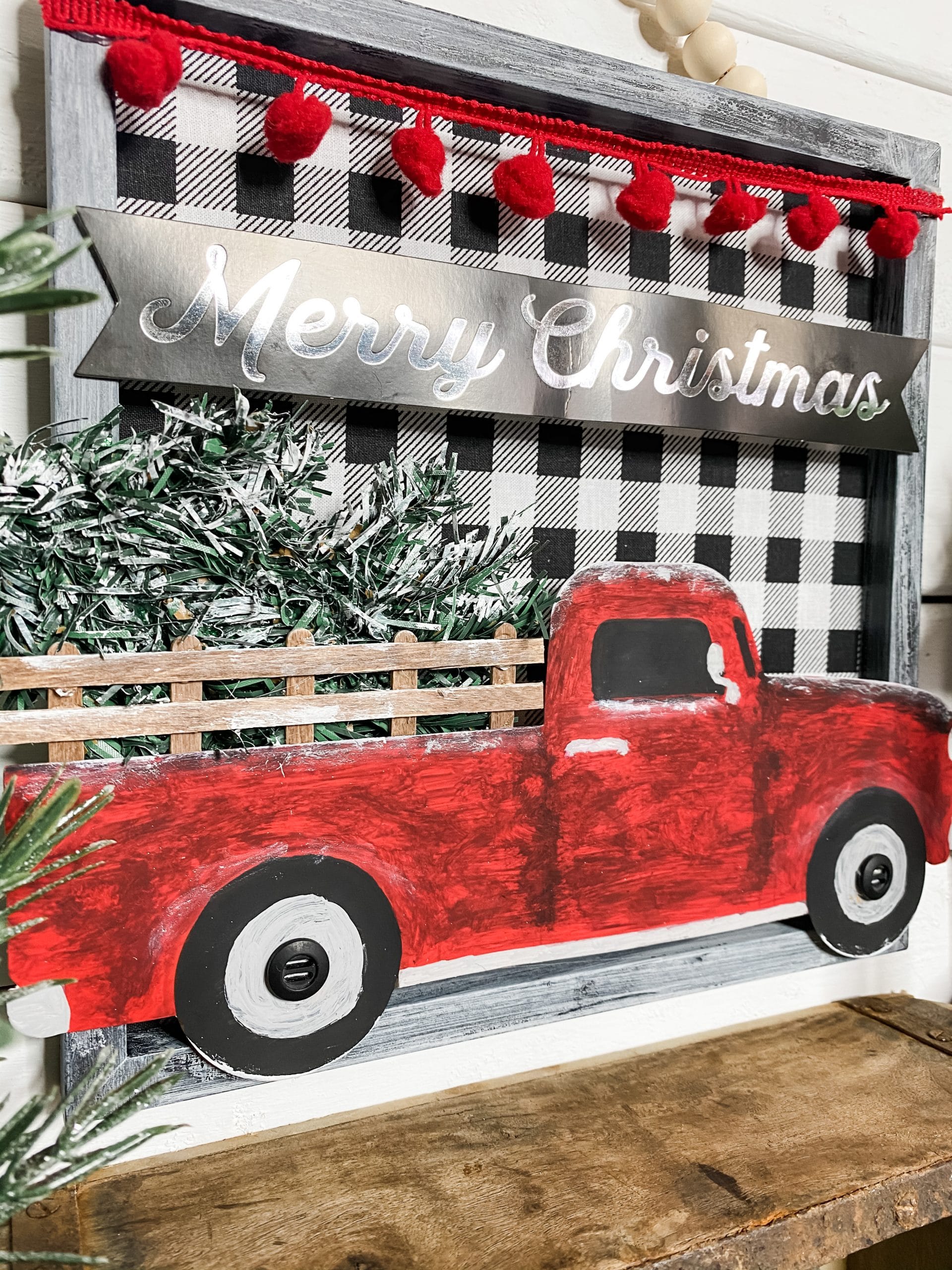 Dollar Tree Red Truck Gift Bag DIY Christmas Sign