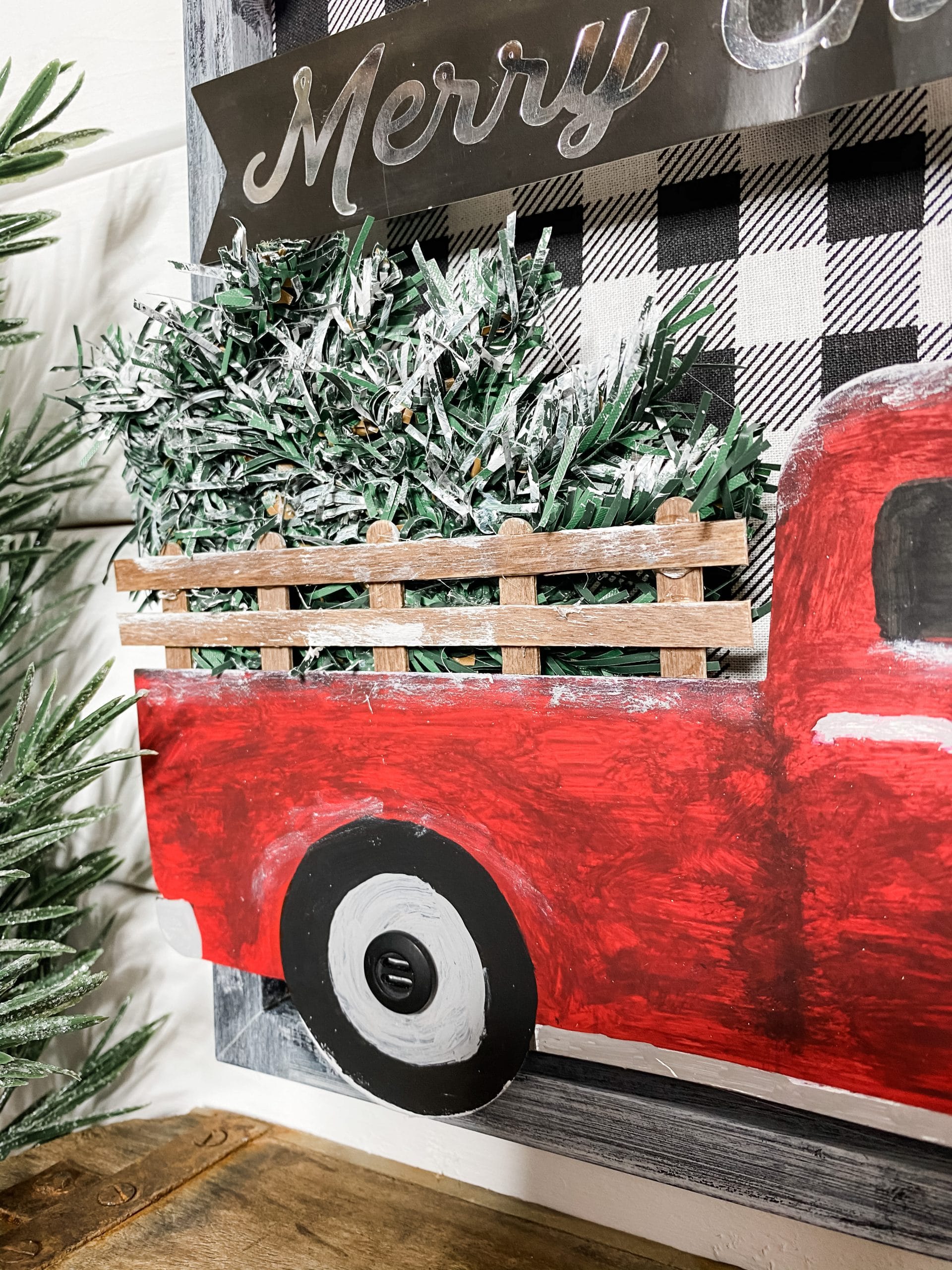 Dollar Tree Red Truck Gift Bag DIY Christmas Sign