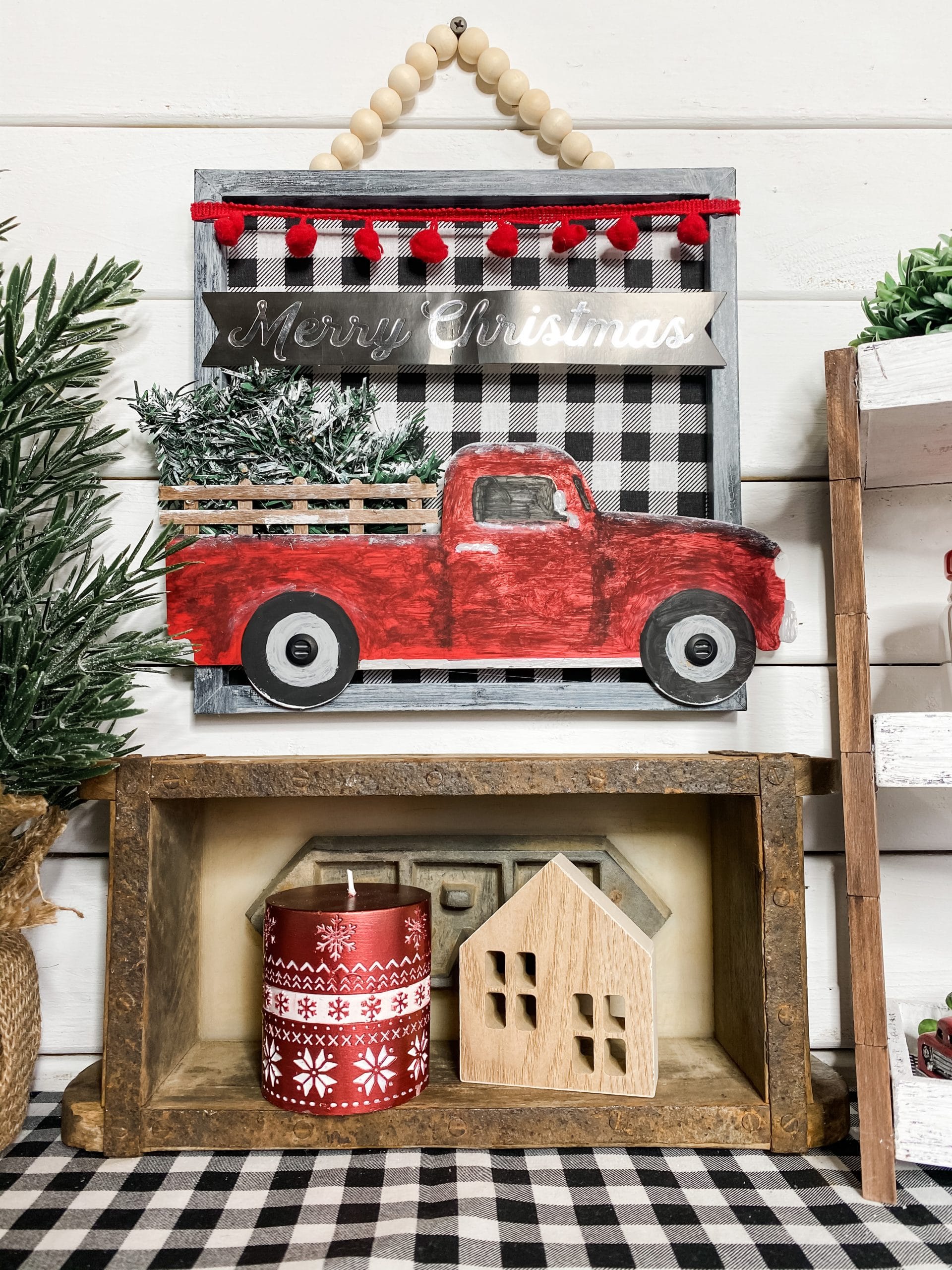 Dollar Tree Red Truck Gift Bag DIY Christmas Sign