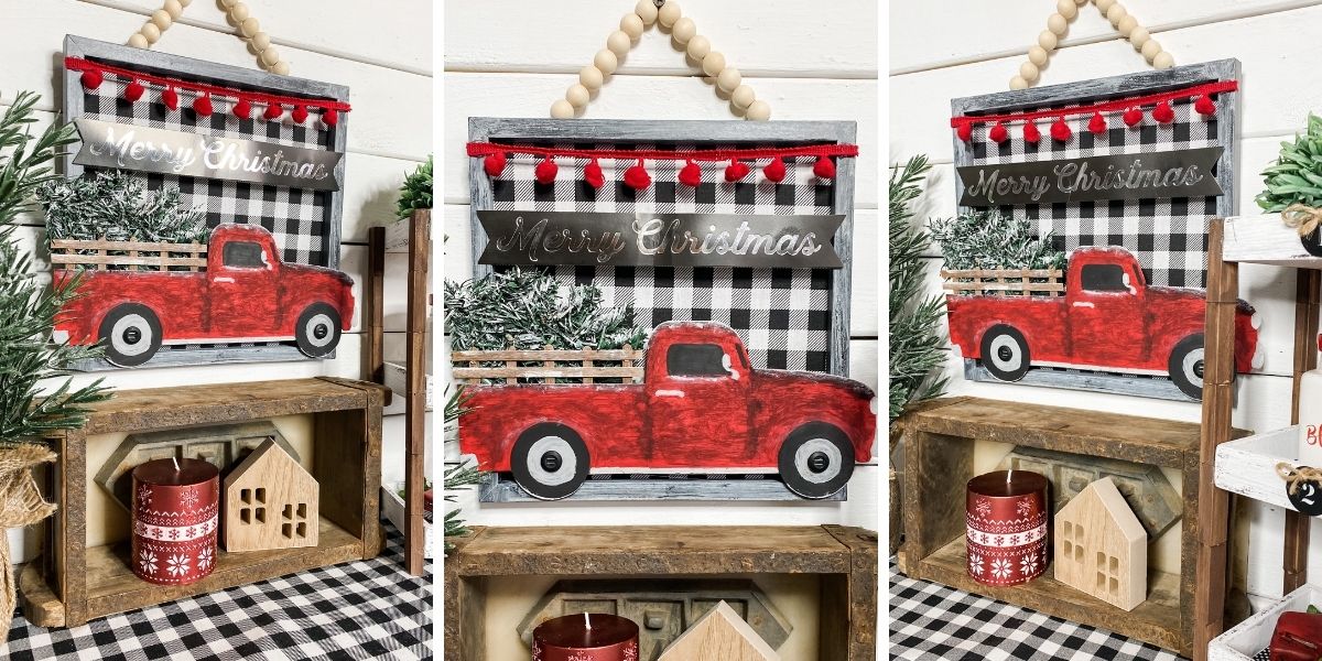 Dollar Tree Red Truck Gift Bag DIY Christmas Sign