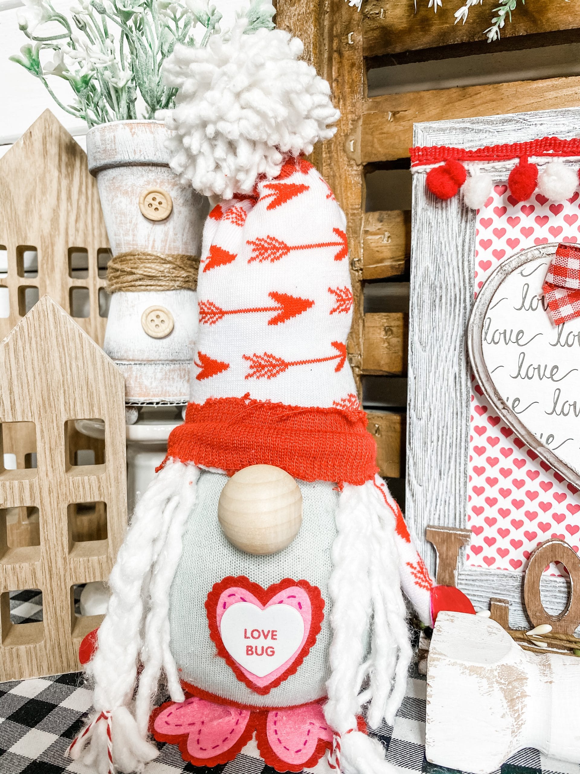 DIY Dollar Tree Mop and Sock Valentine's Day Gnome