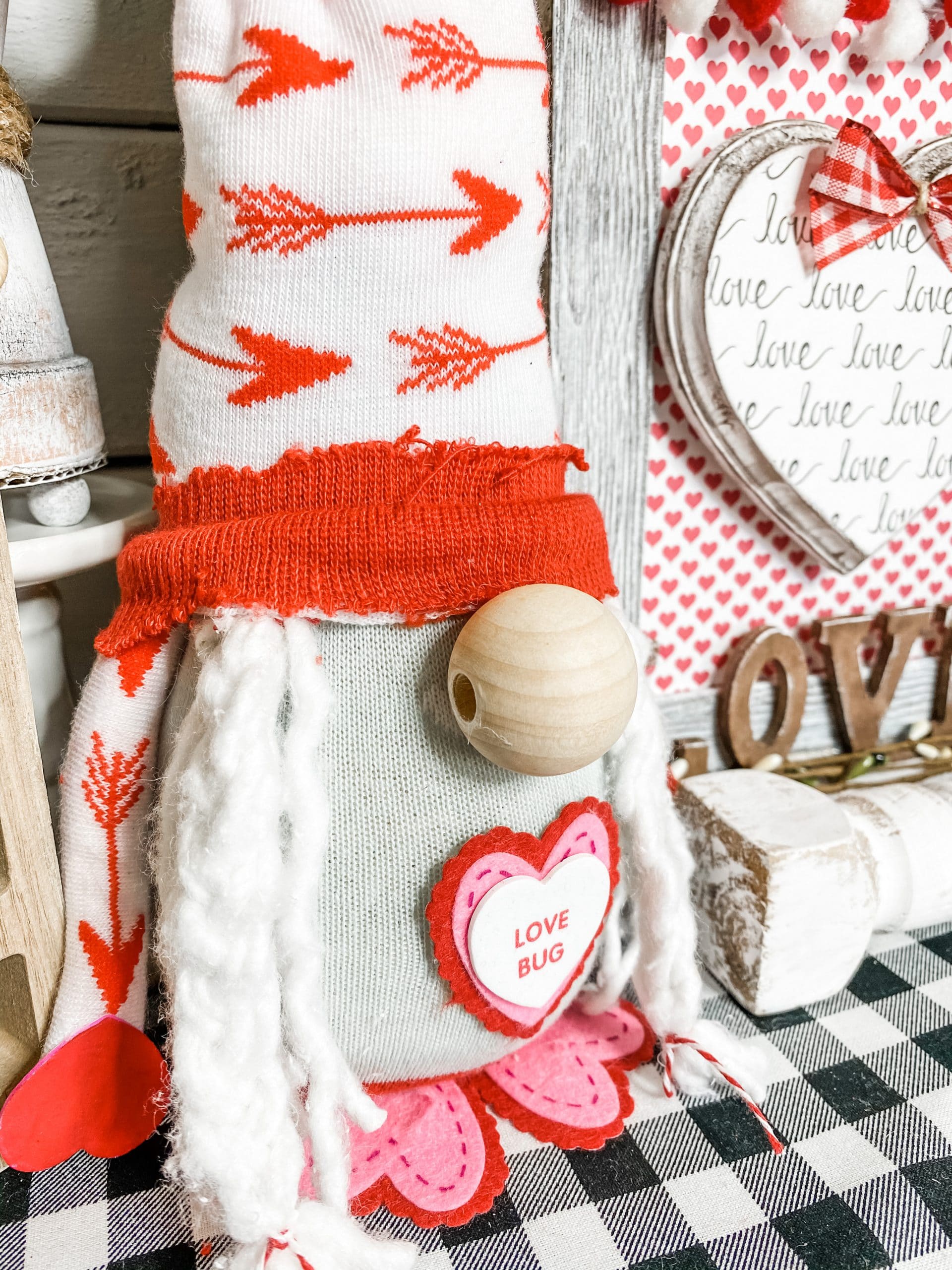 DIY Dollar Tree Mop and Sock Valentine's Day Gnome