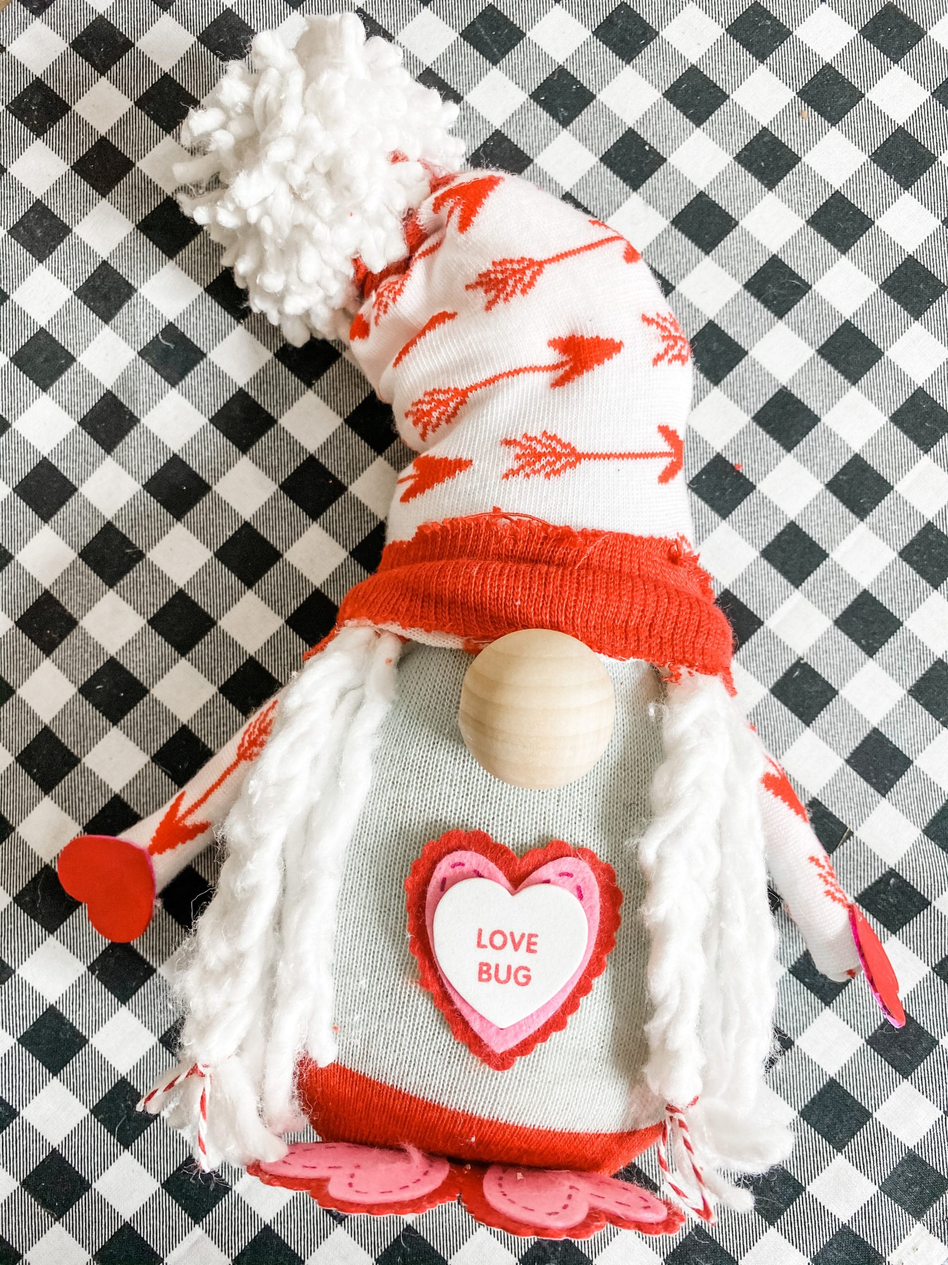 DIY Dollar Tree Mop and Sock Valentine's Day Gnome