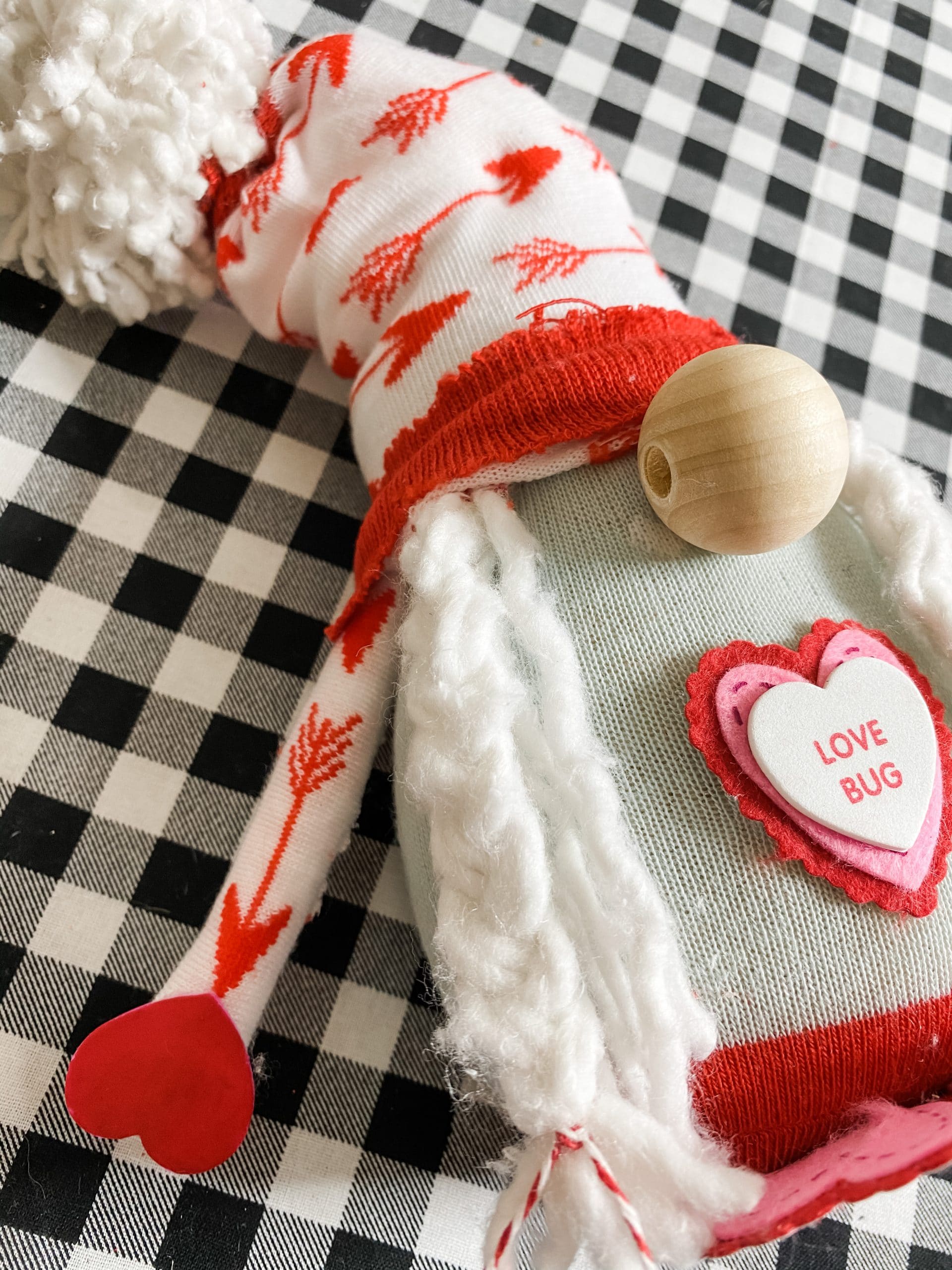 DIY Dollar Tree Mop and Sock Valentine's Day Gnome