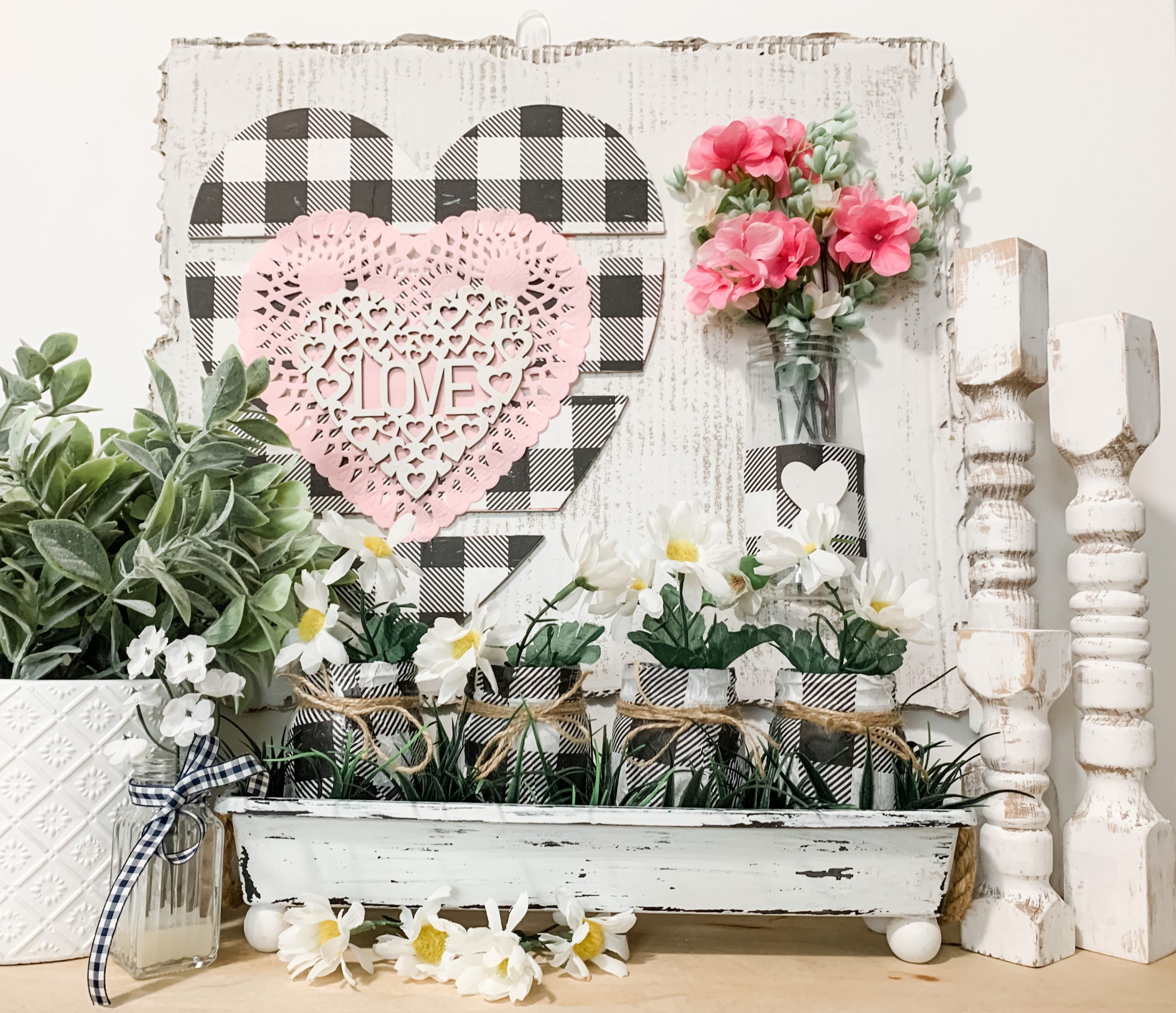 Valentine's Day or Spring Decor with Fake Flowers