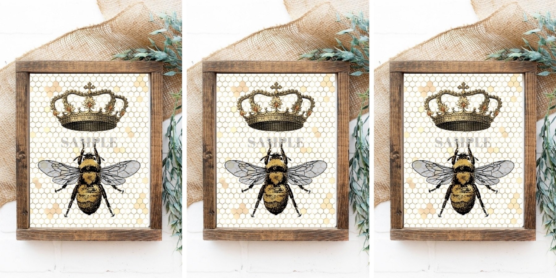 Vintage Bee and Crown Free Printable
