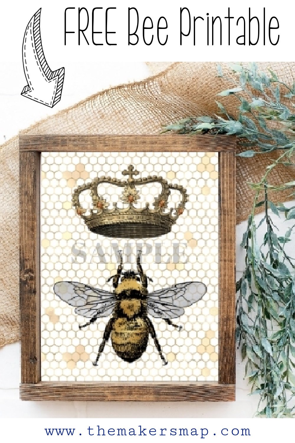 Queen Bee printable Crown and Bee Free print wall decor paper craft