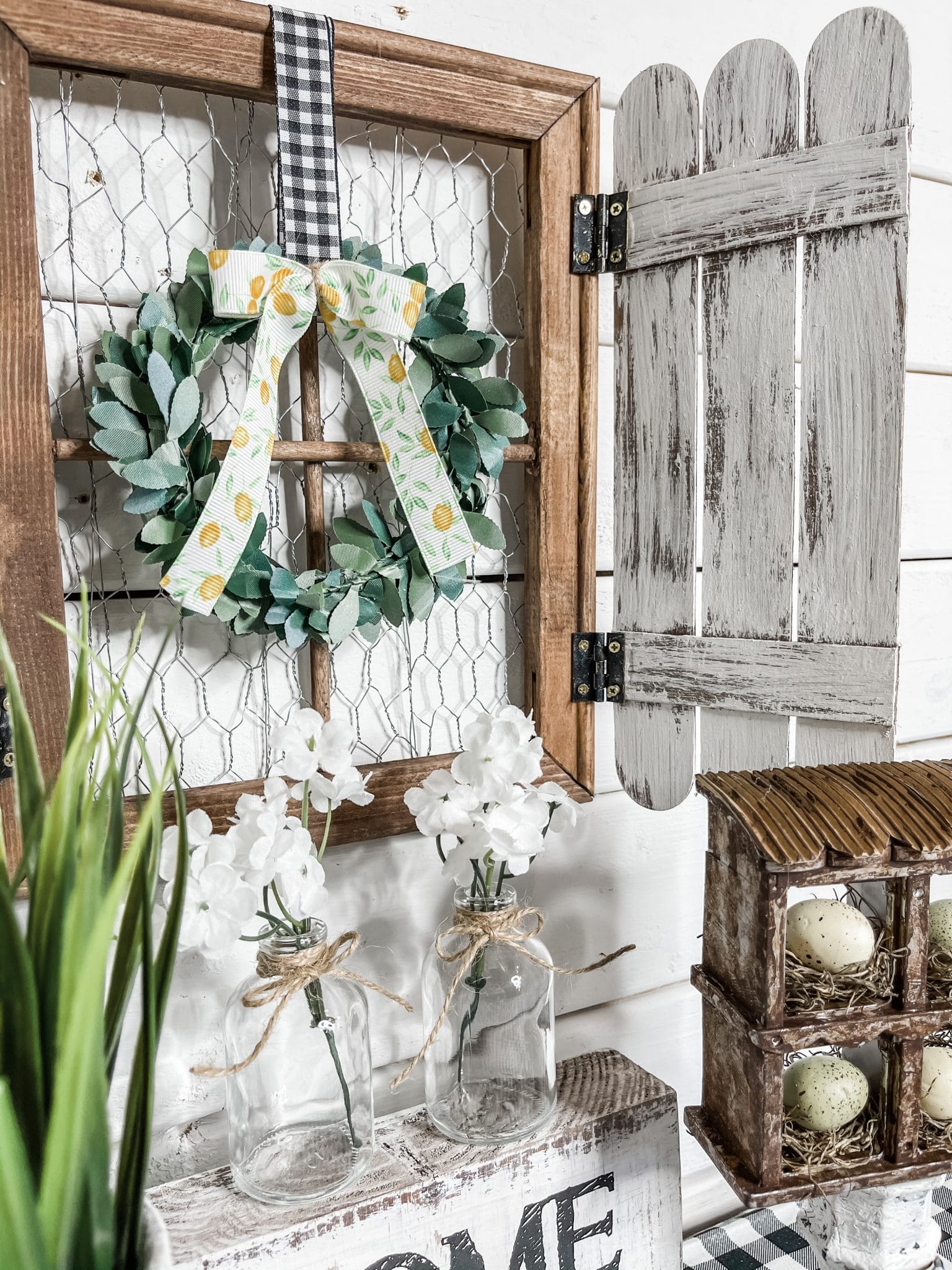 Dollar Tree DIY Farmhouse Wall Decor window with faux shutters