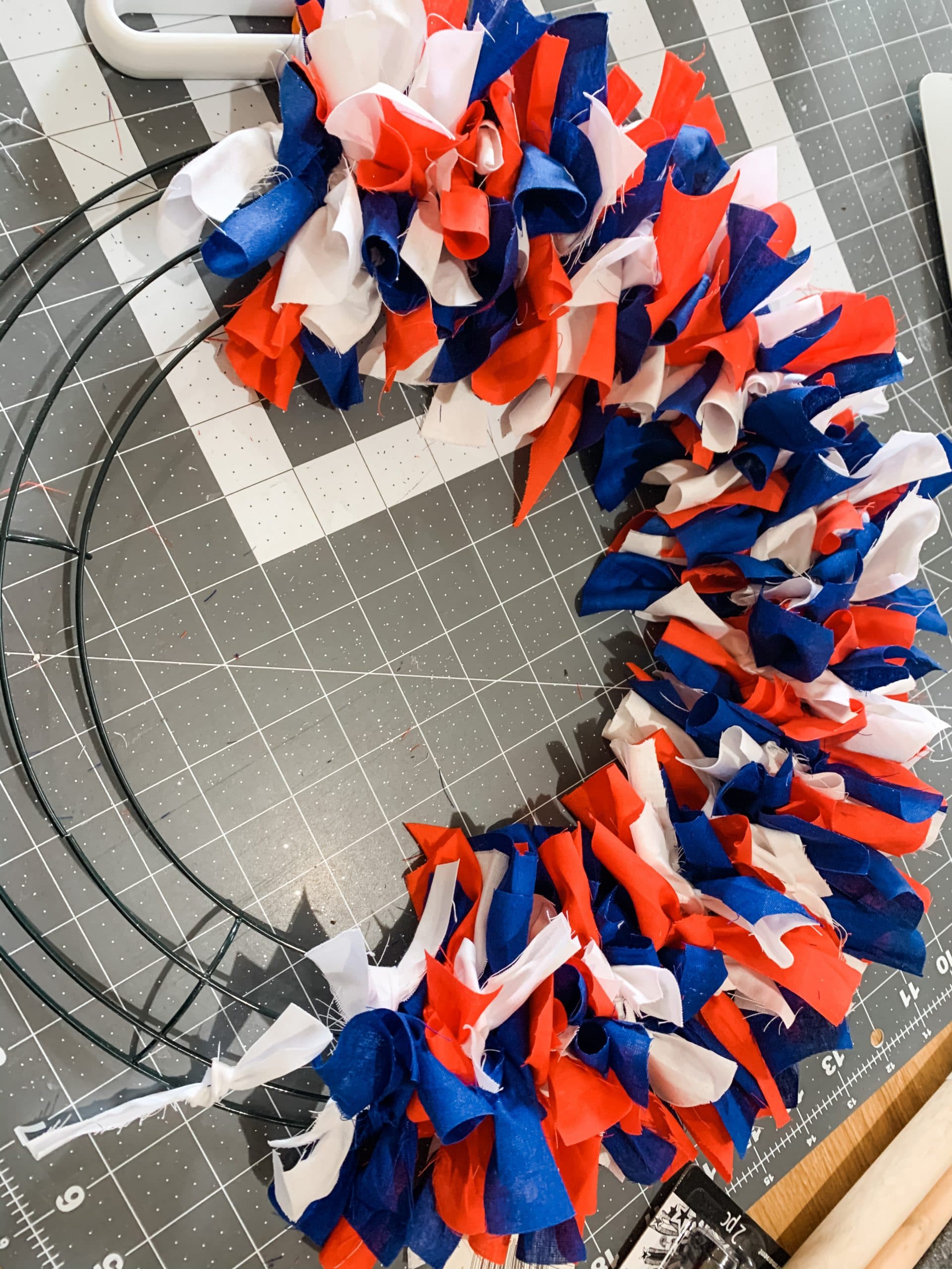 DIY Red White and Blue Rag Wreath