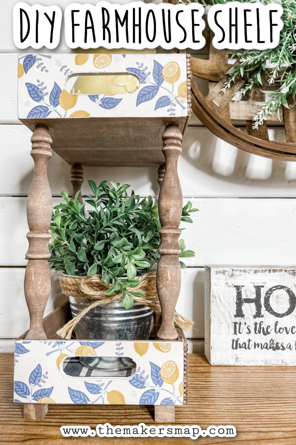 DIY Farmhouse Shelf with Lemon Scrapbook Paper