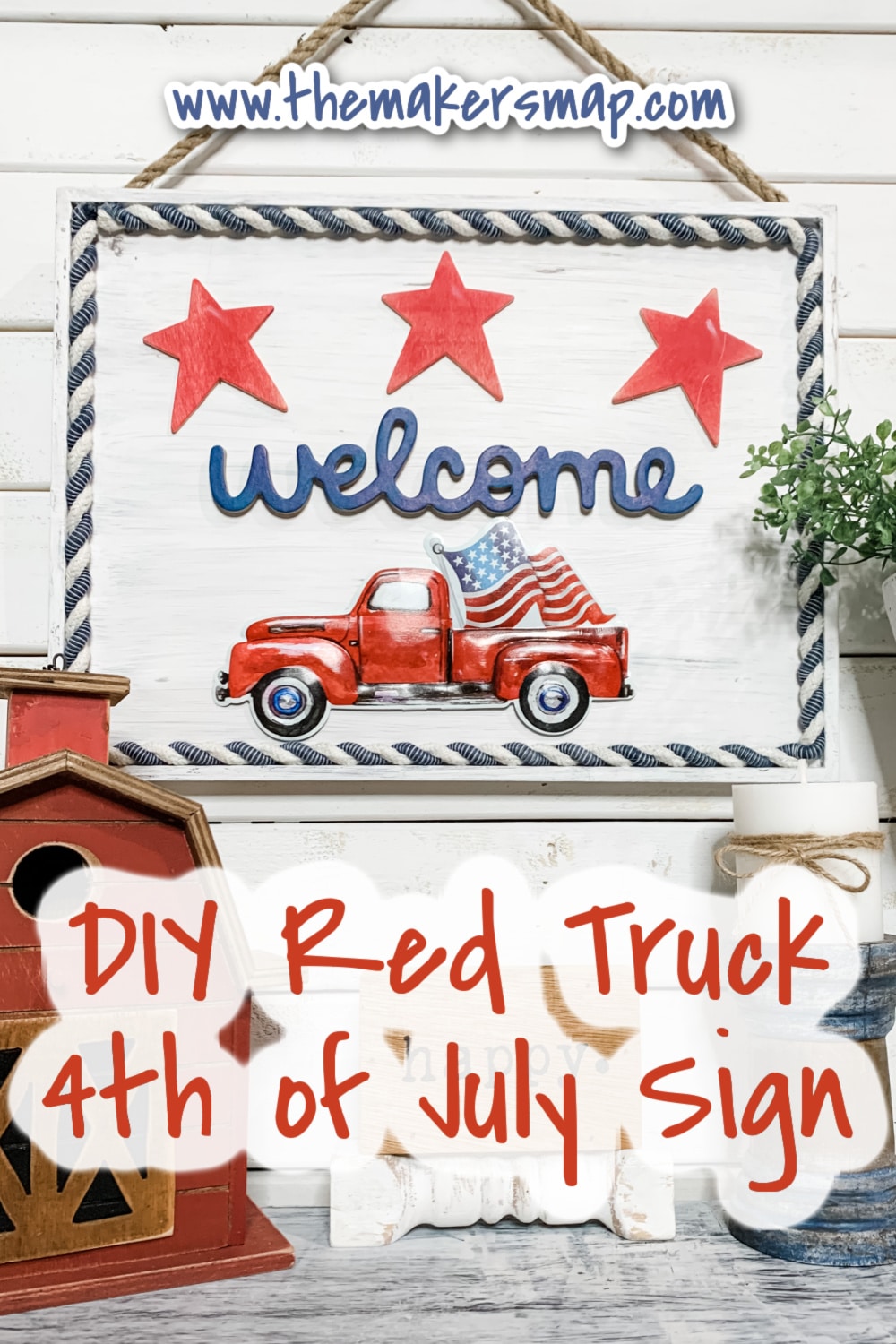 DIY Red Truck 4th of July Sign