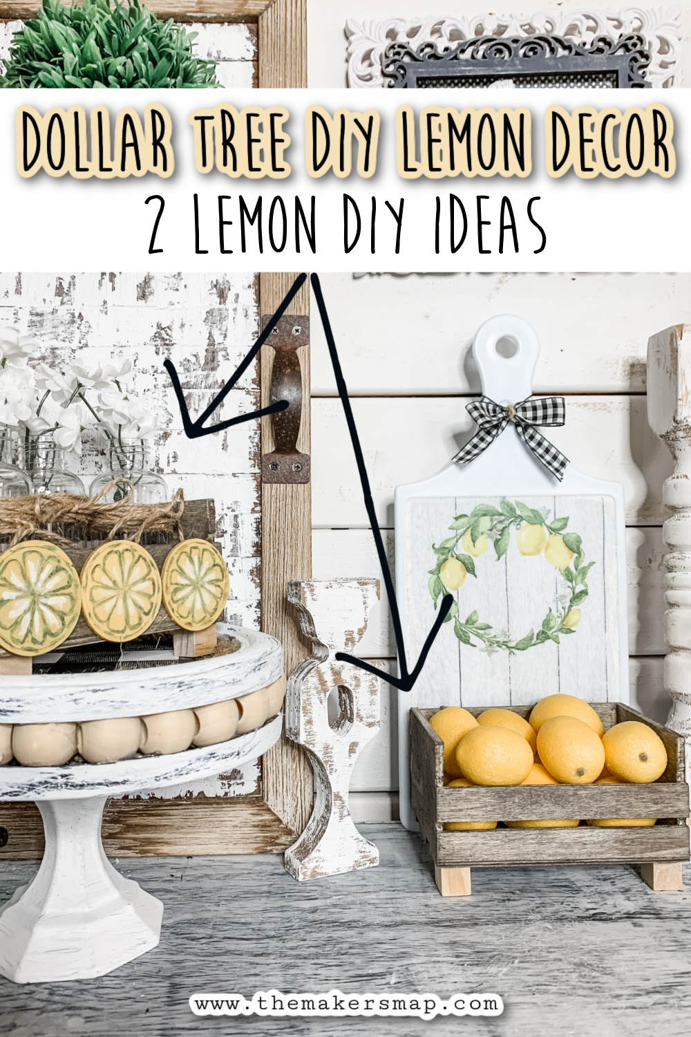 Dollar Tree DIY Farmhouse Lemon Cutting Board Decor