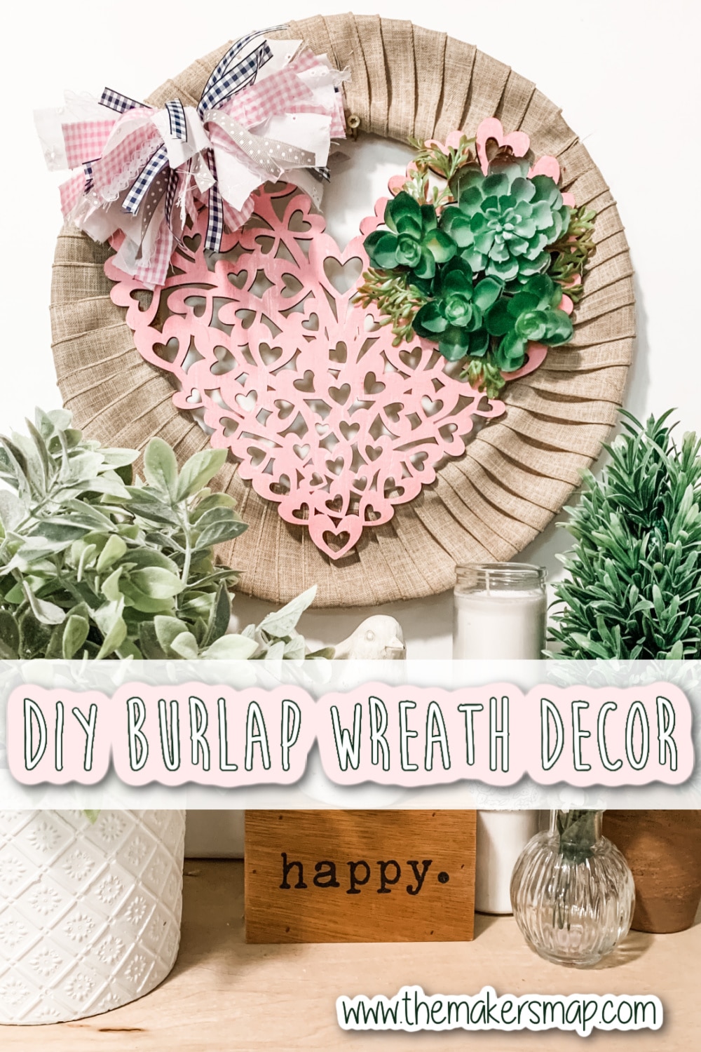 Pink Heart Burlap Wreath DIY Decor