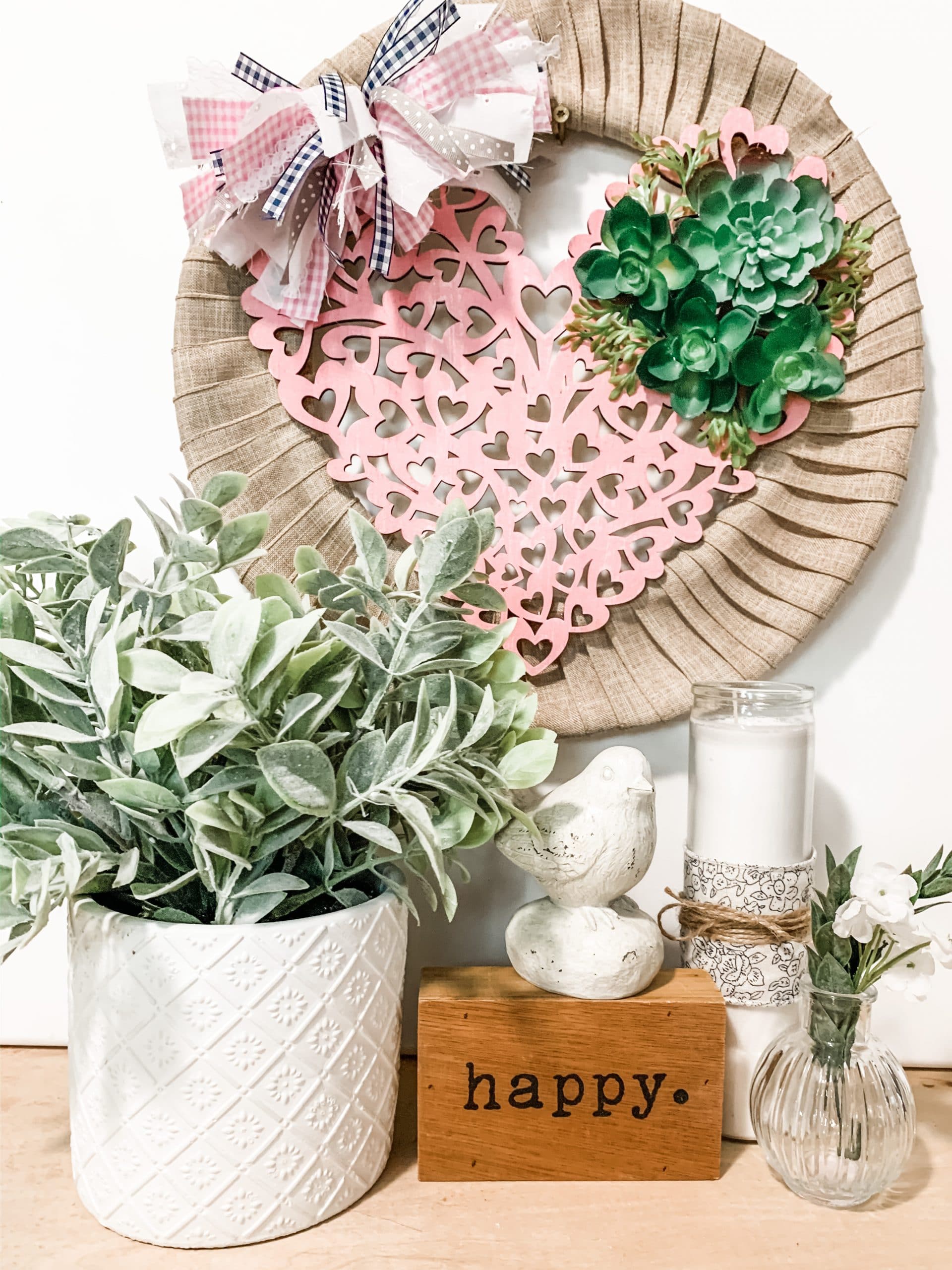 Pink Heart Burlap Wreath DIY Decor