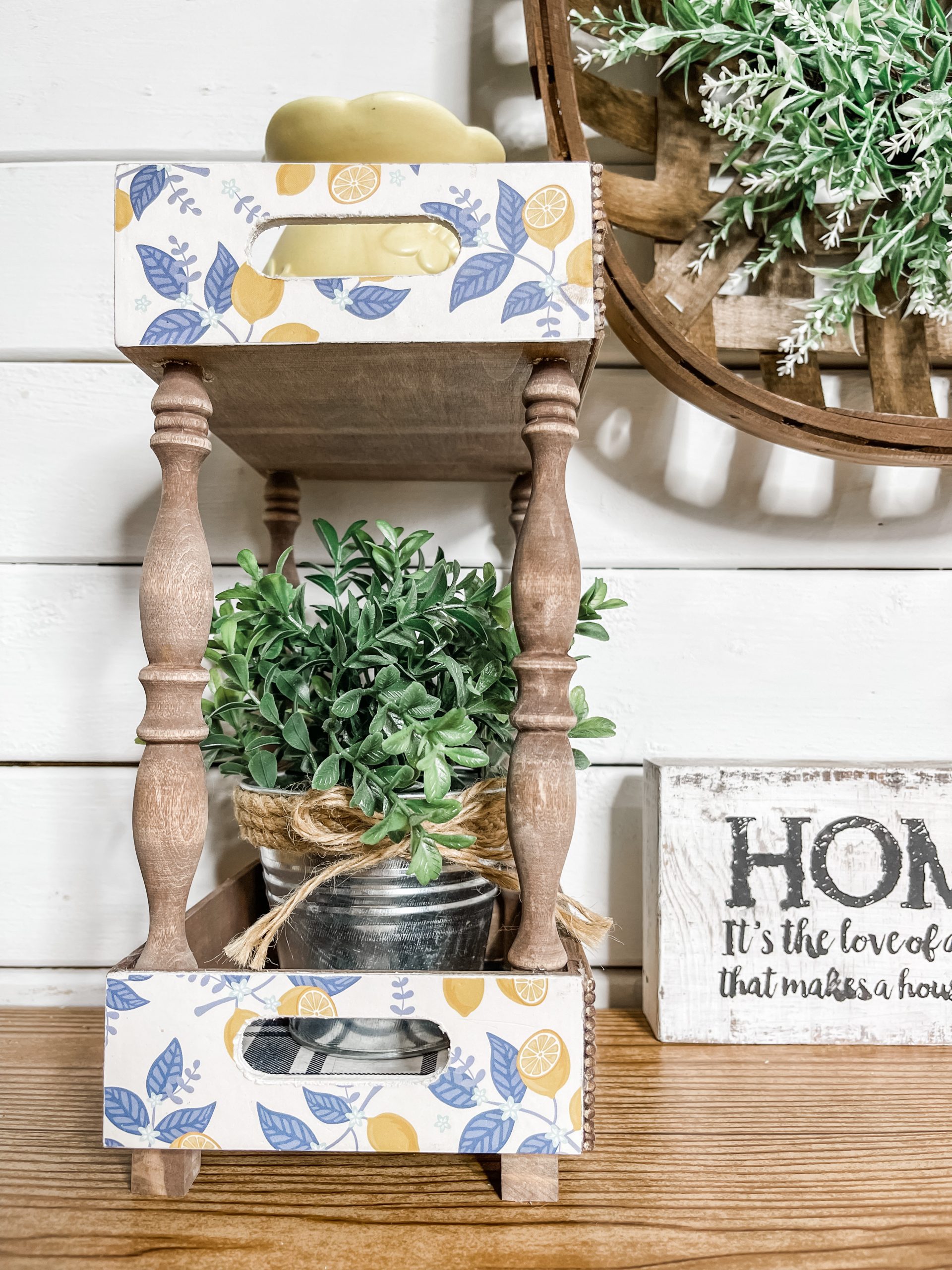 DIY Farmhouse Shelf with Lemon Scrapbook Paper