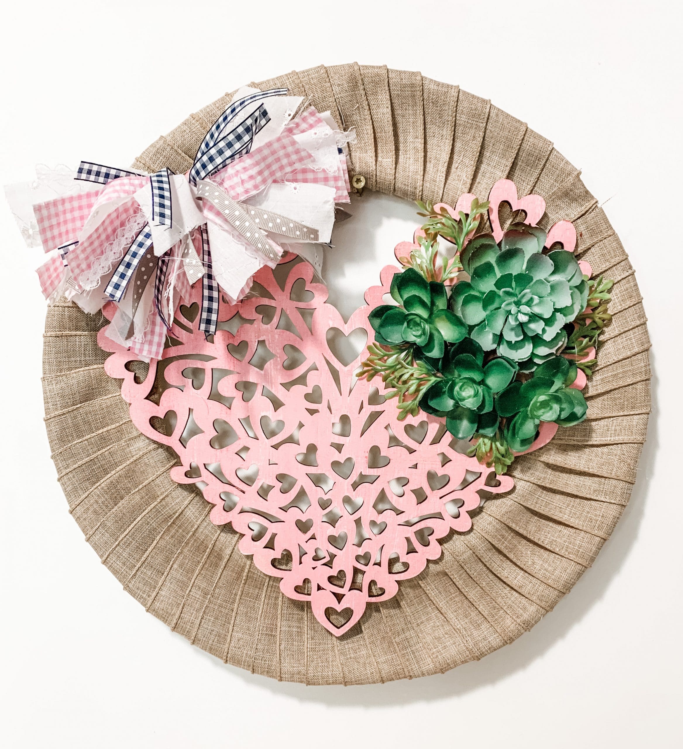 Pink Heart Burlap Wreath DIY Decor