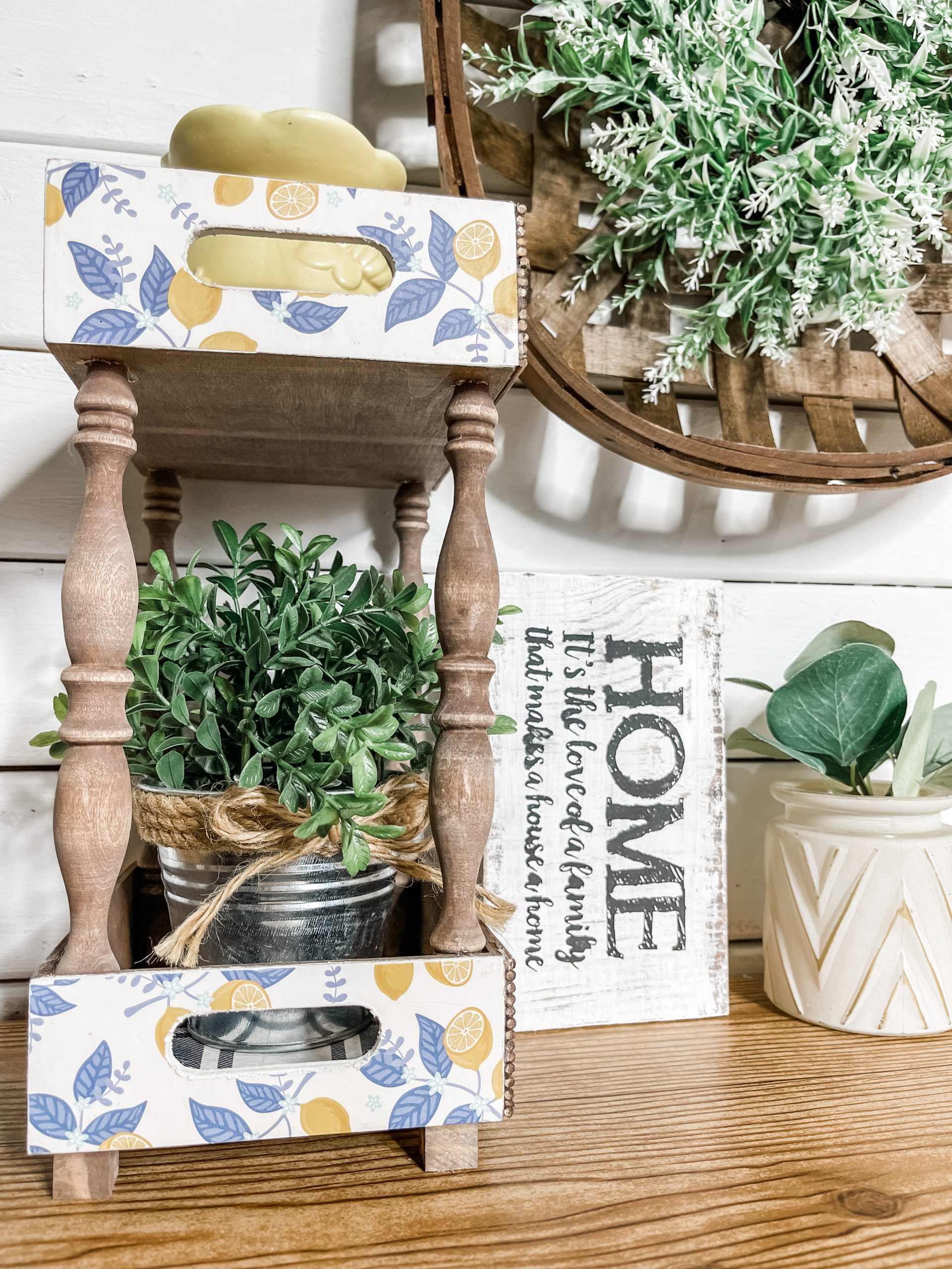 DIY Farmhouse Shelf with Lemon Scrapbook Paper