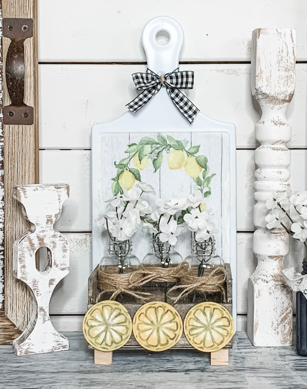 Dollar Tree DIY Farmhouse Lemon Cutting Board Decor