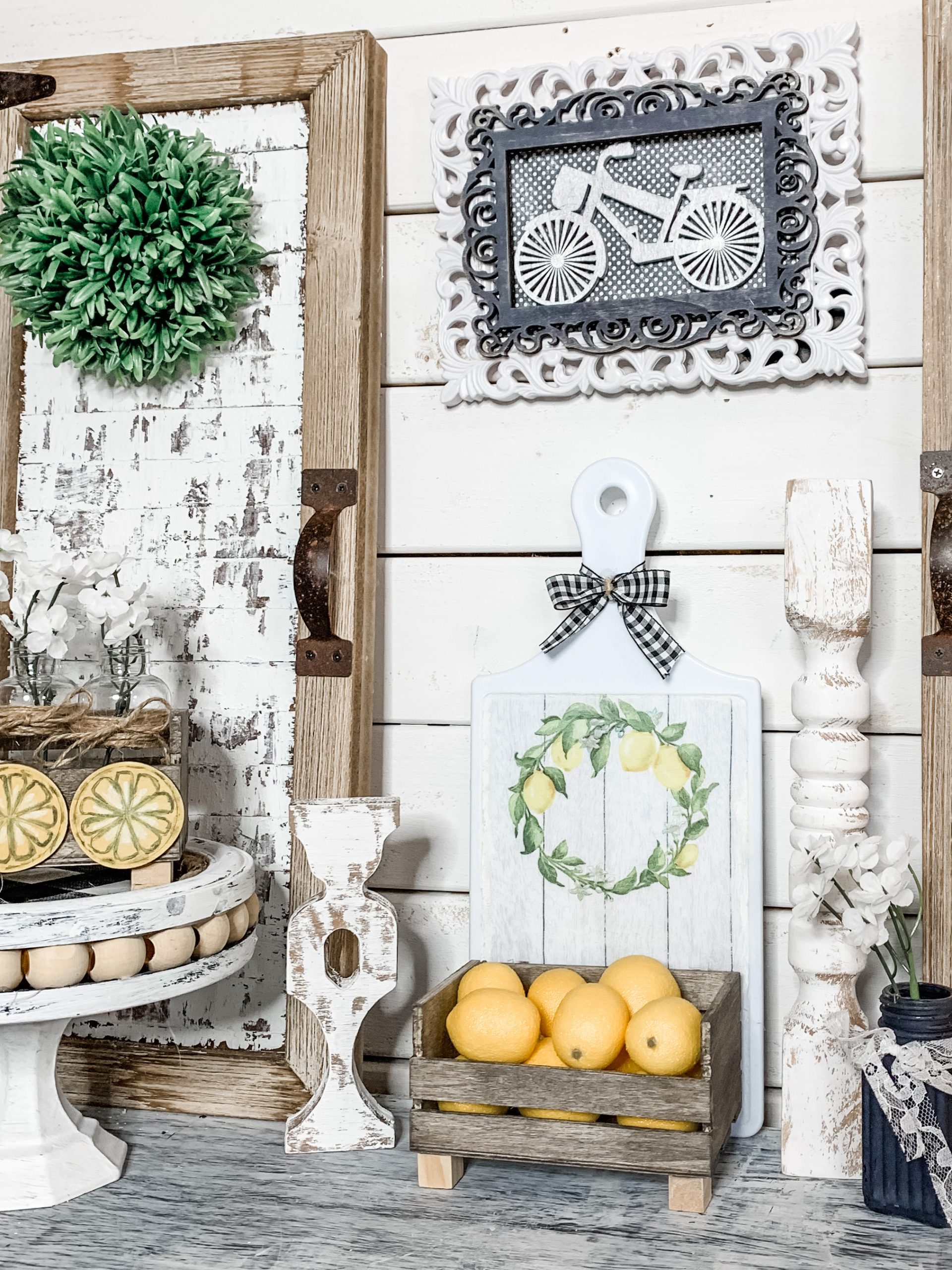 Dollar Tree DIY Farmhouse Lemon Cutting Board Decor