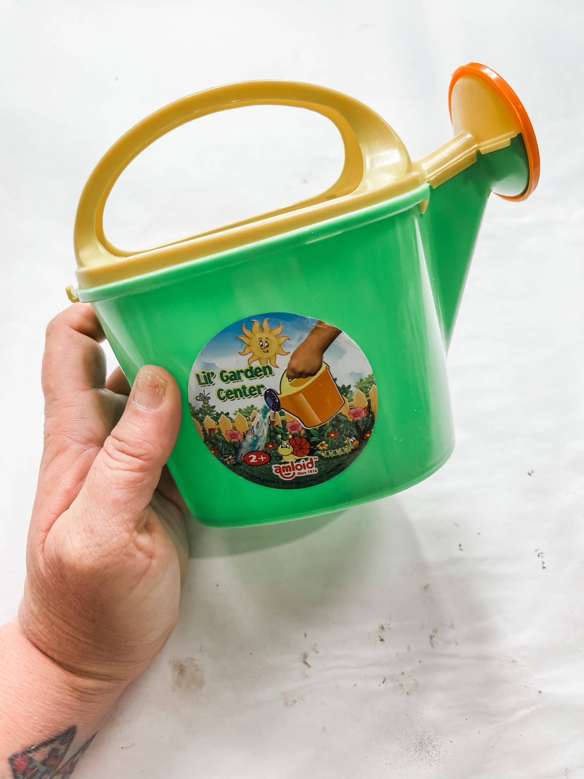 Dollar Tree Toy Watering Can Faux Rust Makeover