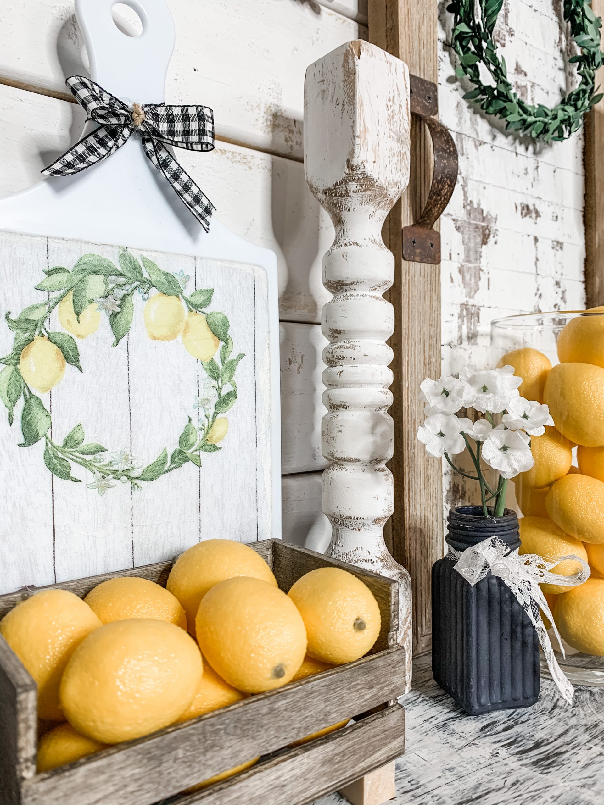 Dollar Tree DIY Farmhouse Lemon Cutting Board Decor