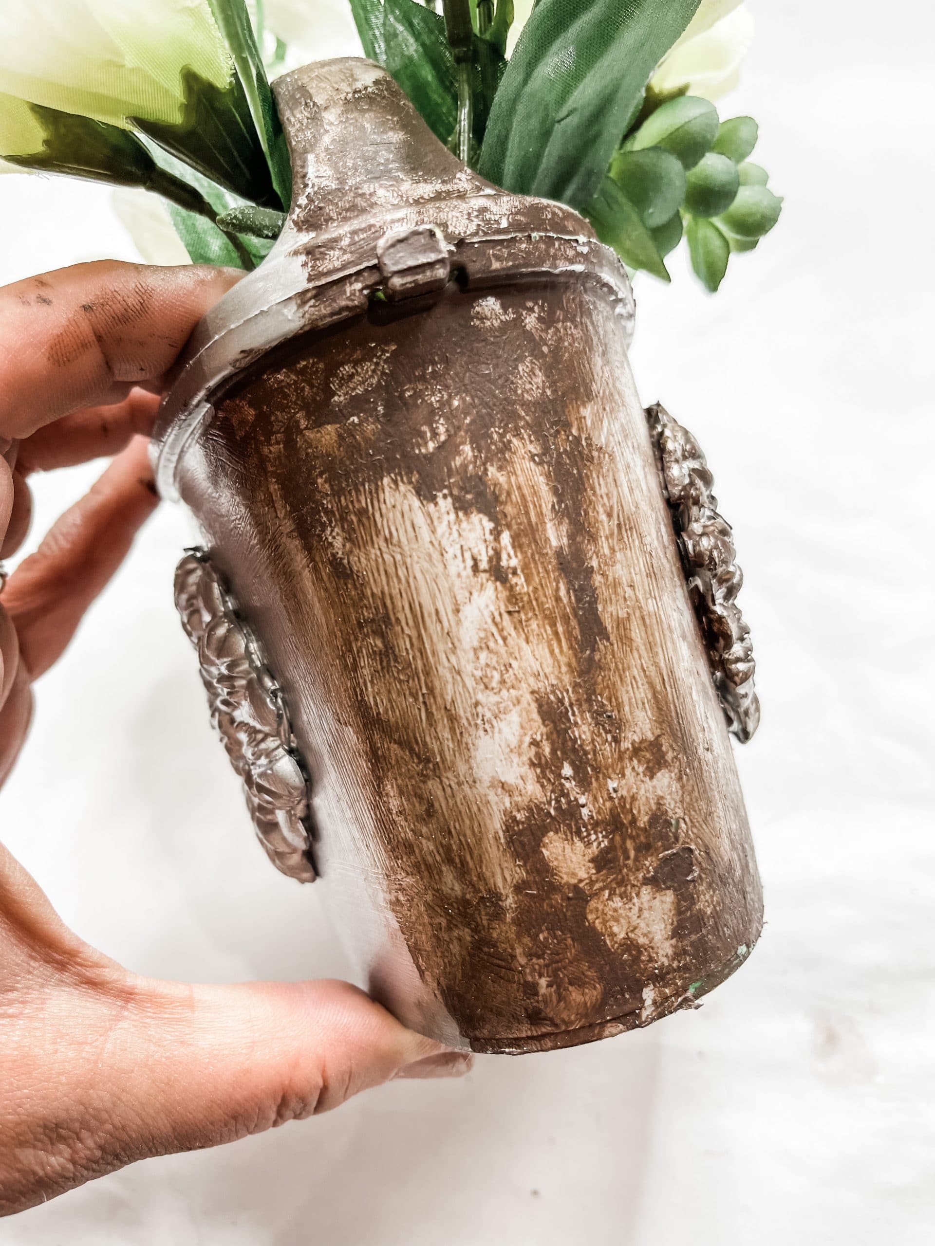 Dollar Tree Toy Watering Can Faux Rust Makeover