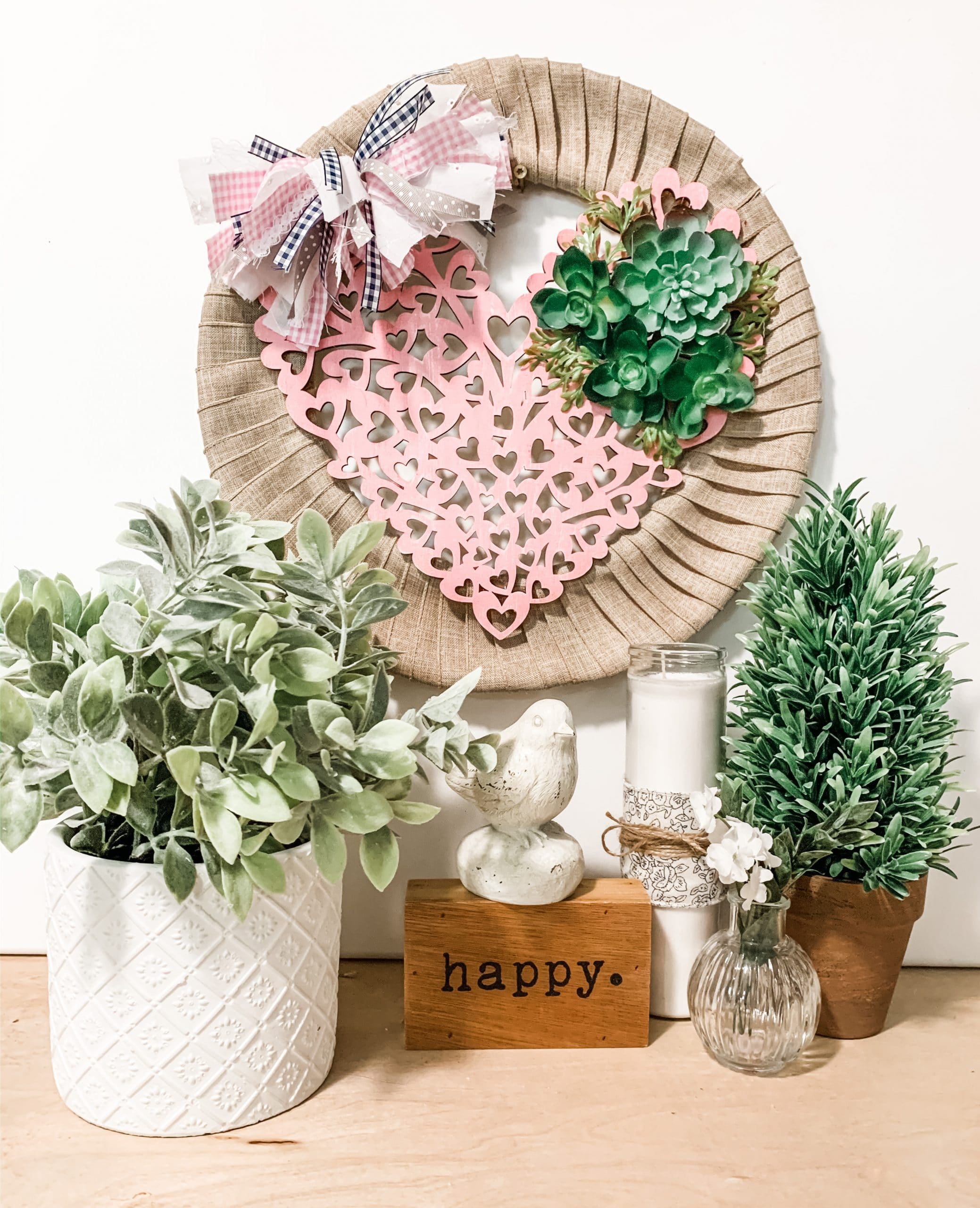 Pink Heart Burlap Wreath DIY Decor