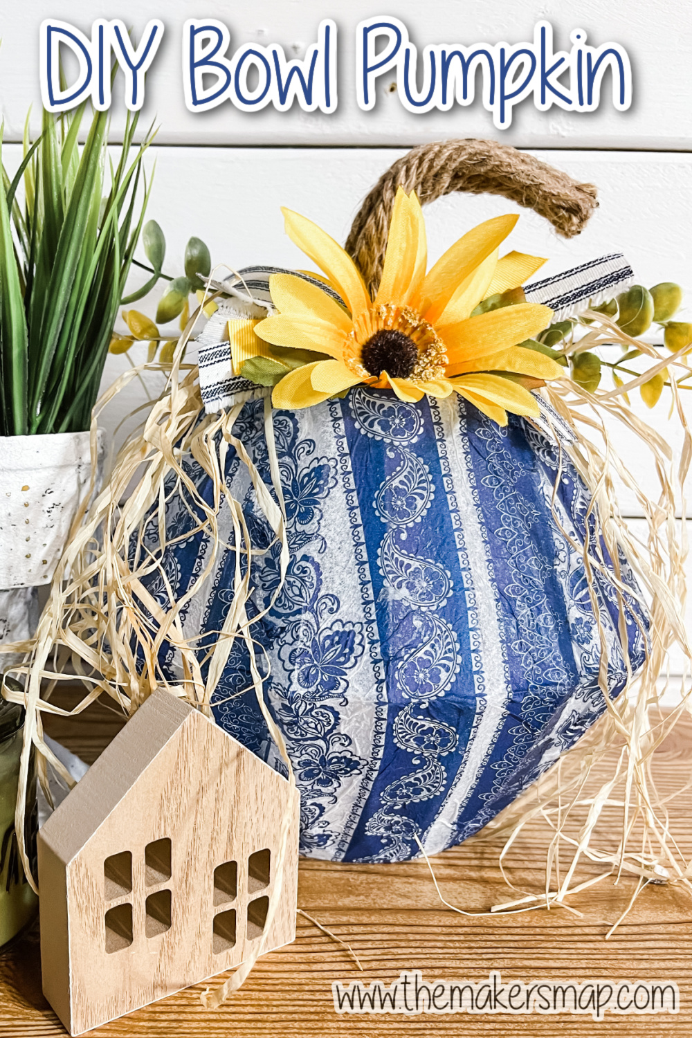 Blue and White Bowl Pumpkin for Fall