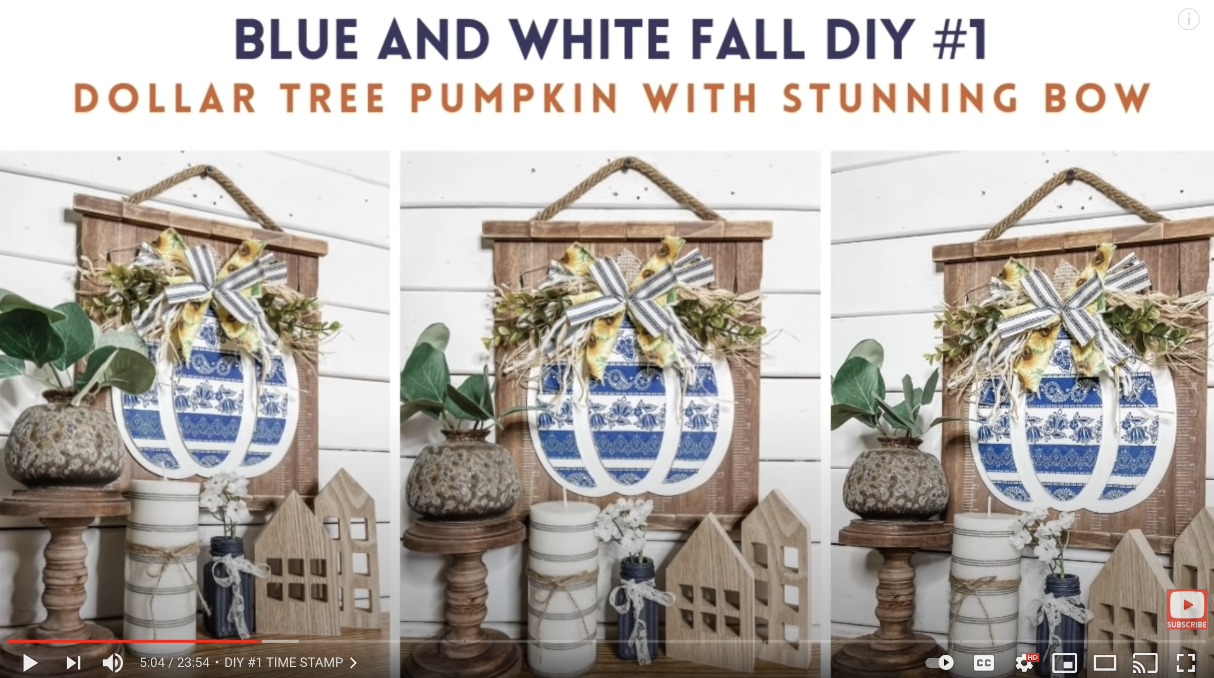Blue and White Fall Pumpkin Wall Decor