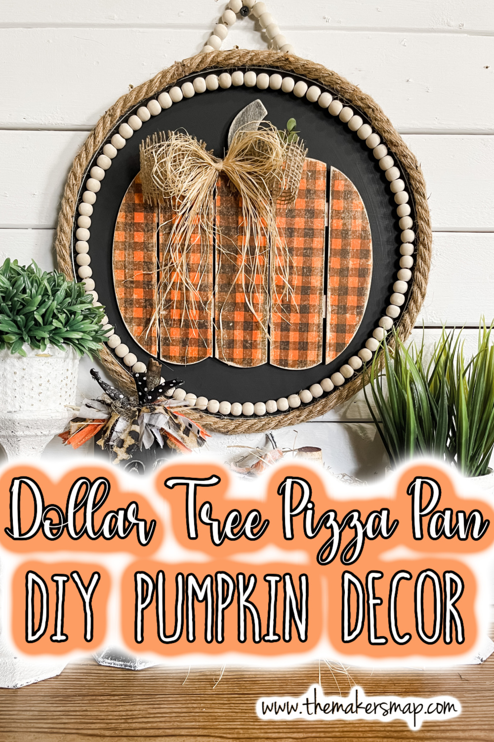 Dollar Tree Pizza Pan DIY Distressed Pumpkin Decor