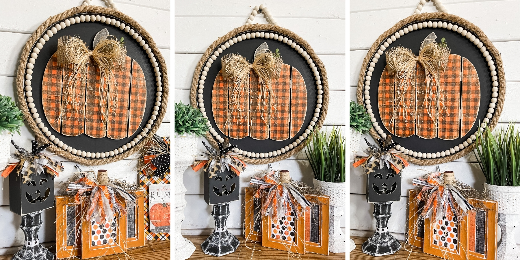 Dollar Tree Pizza Pan DIY Distressed Pumpkin Decor