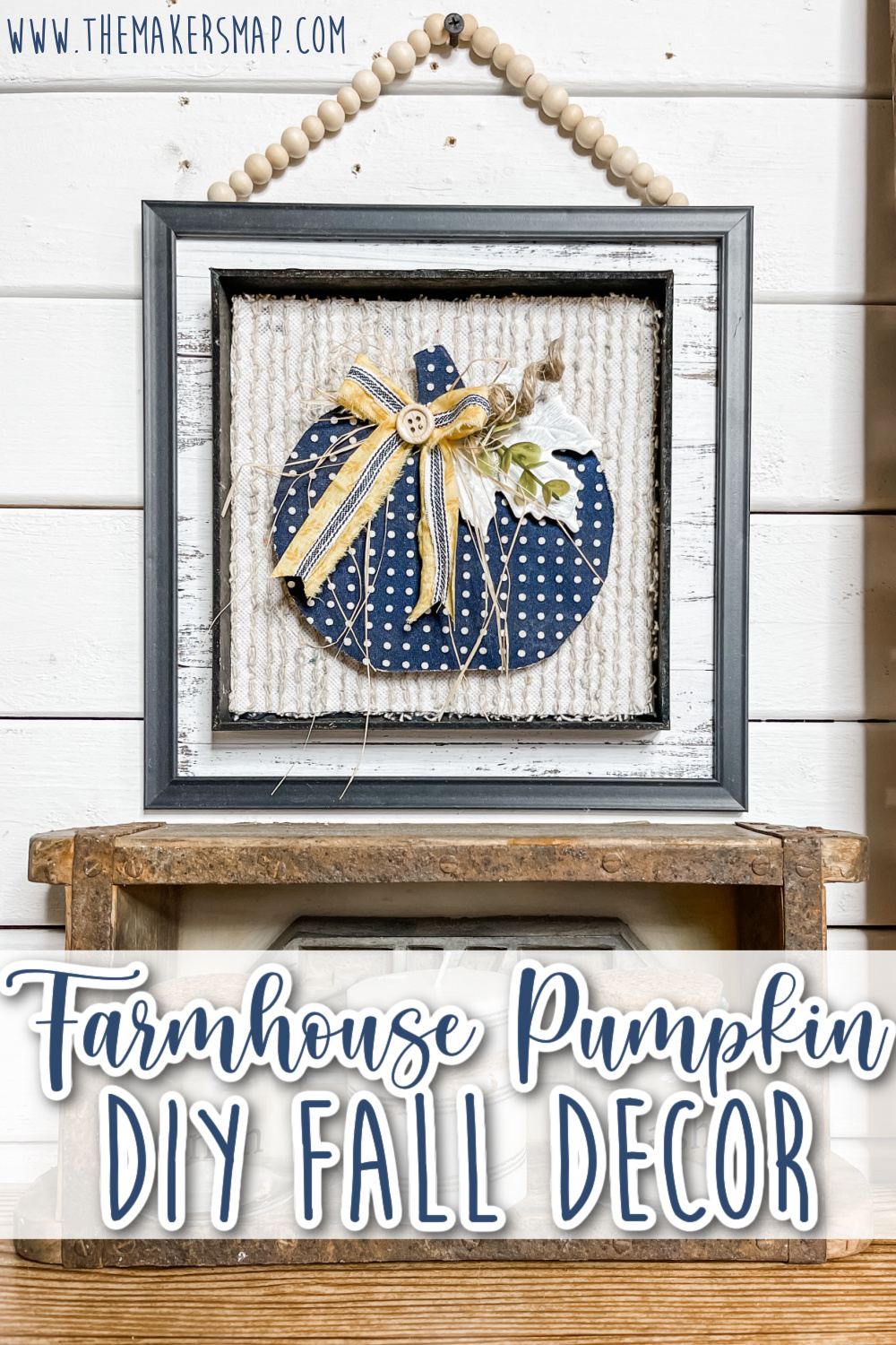 Farmhouse Blue Polka Dot Pumpkin Fall Decor