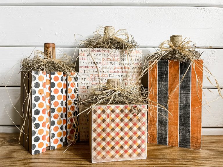 Easy DIY Pumpkin Blocks Using Scrapbook Paper