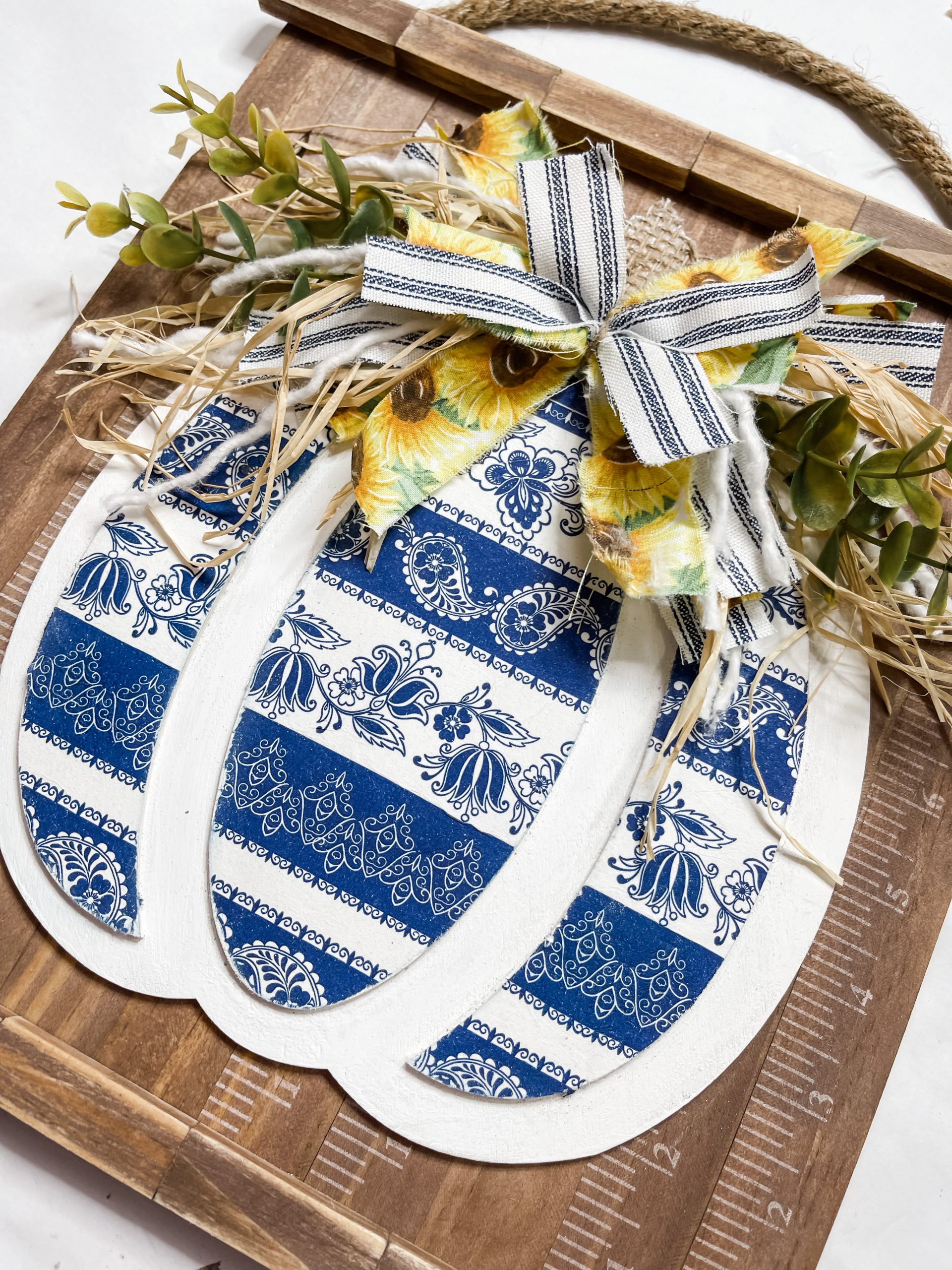 Blue and White Fall Pumpkin Wall Decor