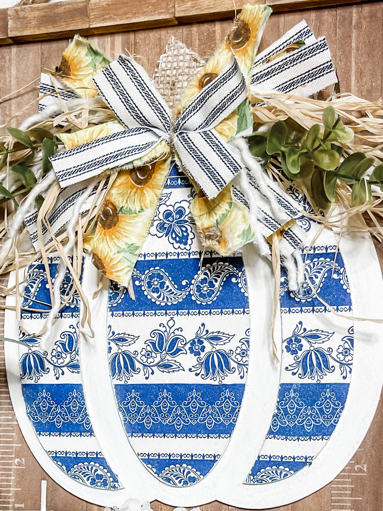 Blue and White Fall Pumpkin Wall Decor