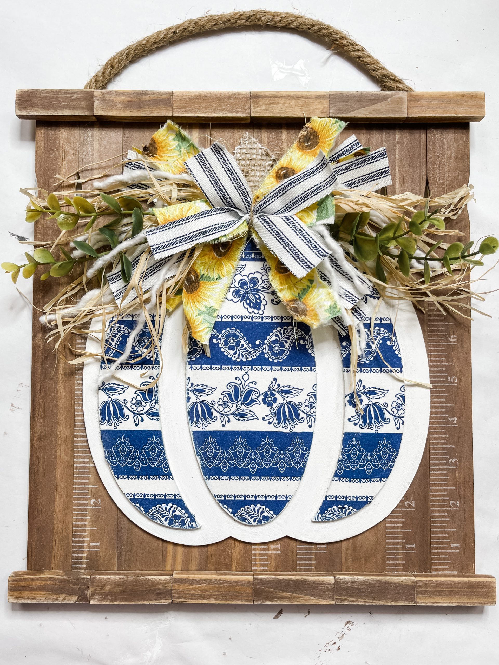 Blue and White Fall Pumpkin Wall Decor