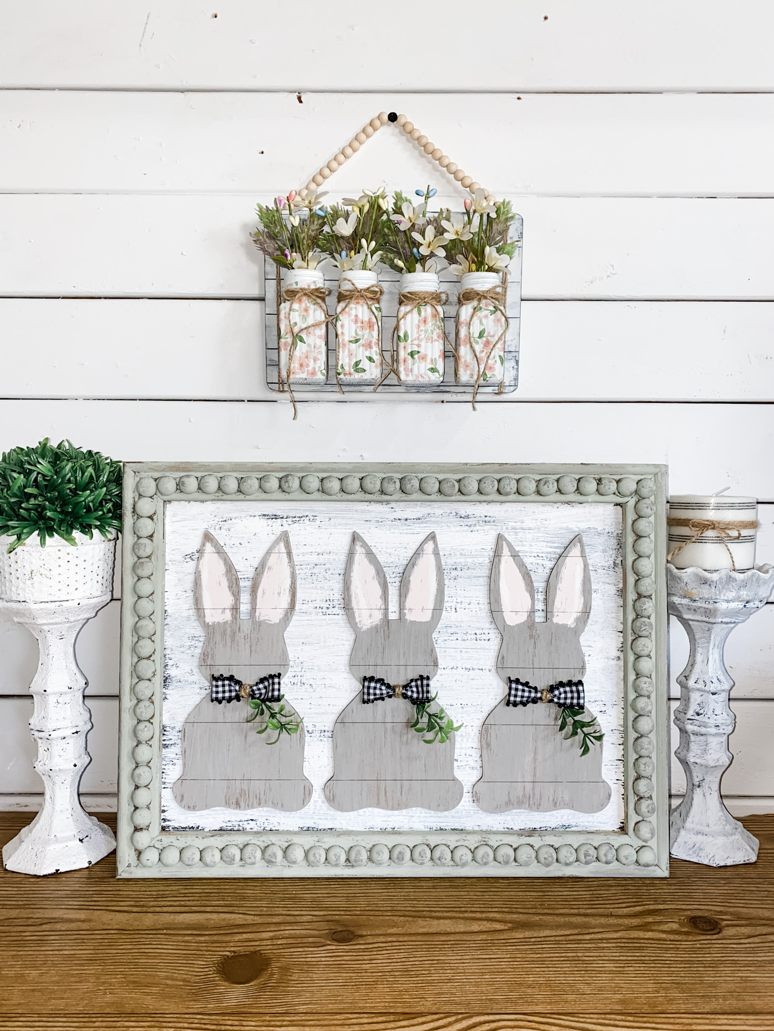 Neutral Shiplap Bunnies Decor