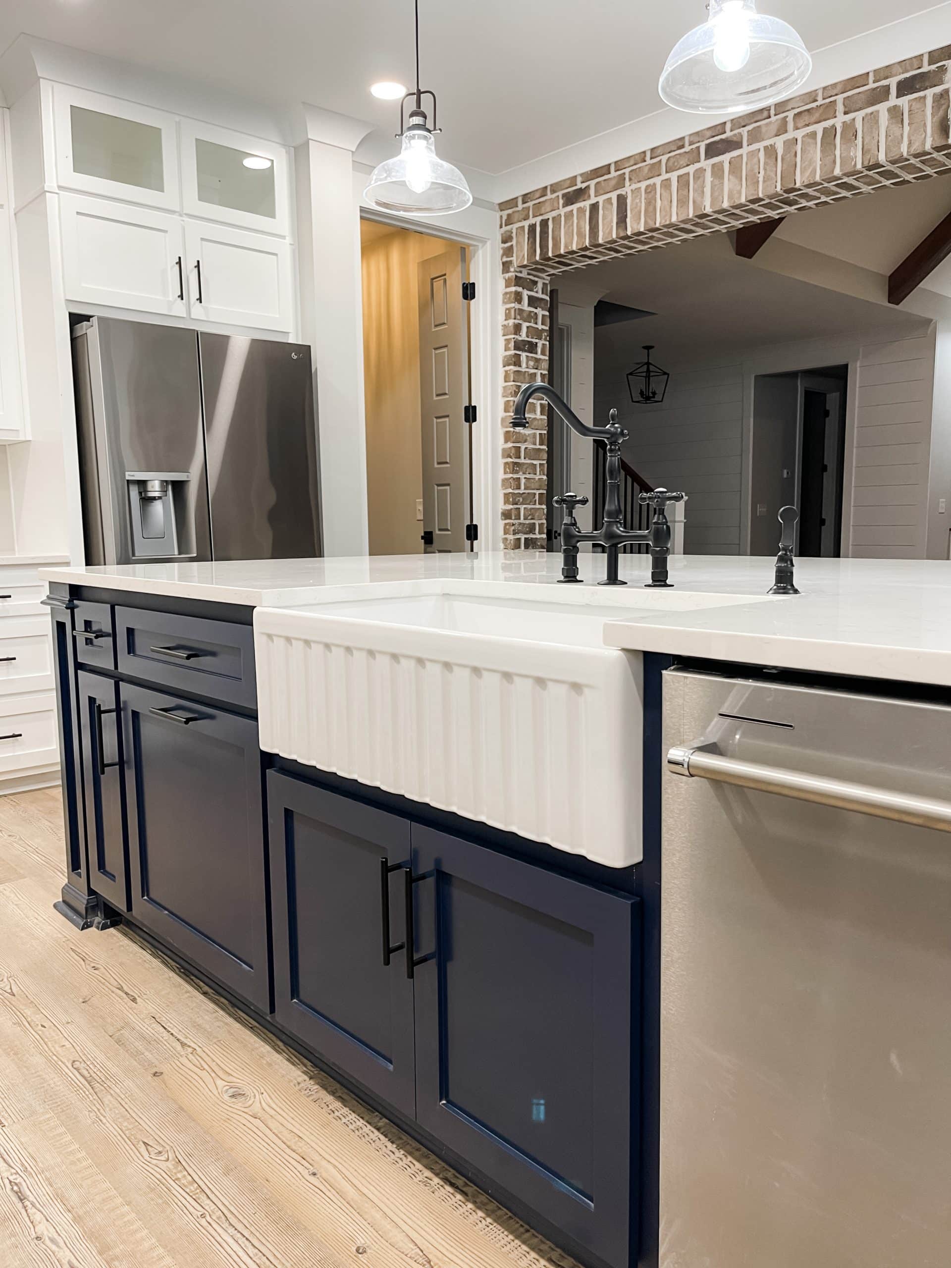 Navy kitchen island with farmhouse sink custom kitchen ideas designs